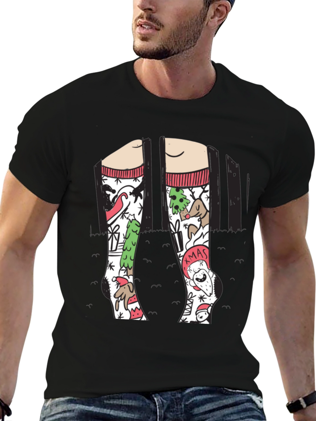 Festive Christmas Socks Graphic Tee - Holiday Fun