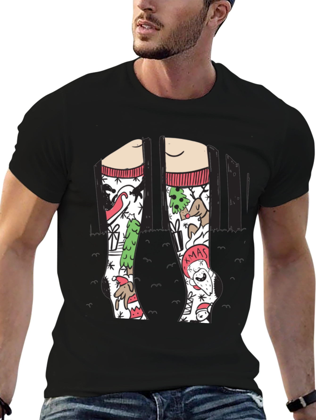 Festive Christmas Socks Graphic Tee - Holiday Fun