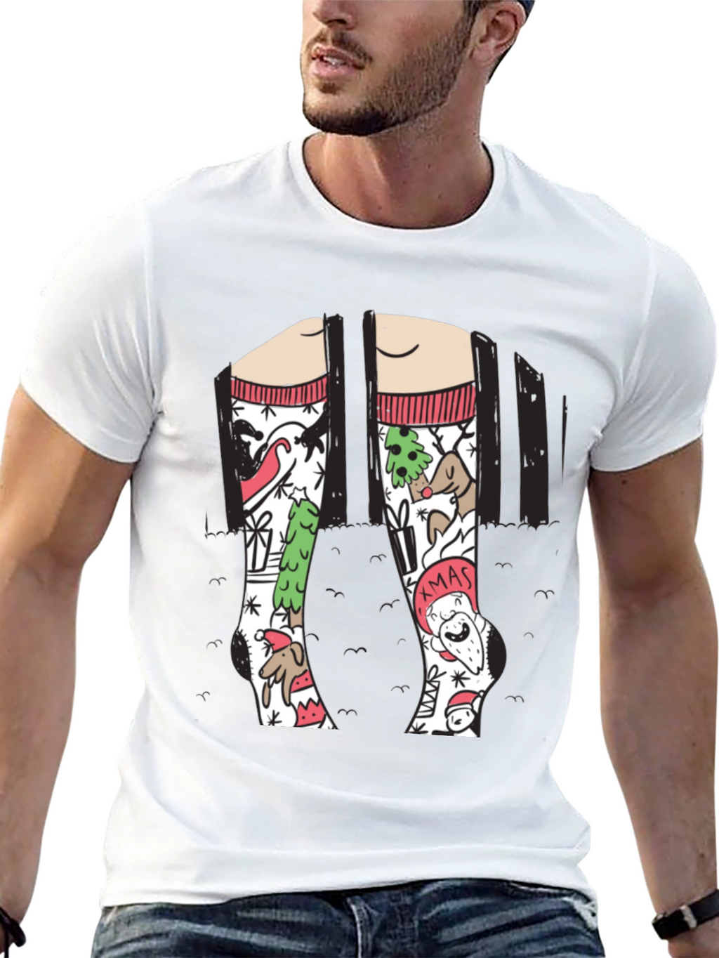 Festive Christmas Socks Graphic Tee - Holiday Fun