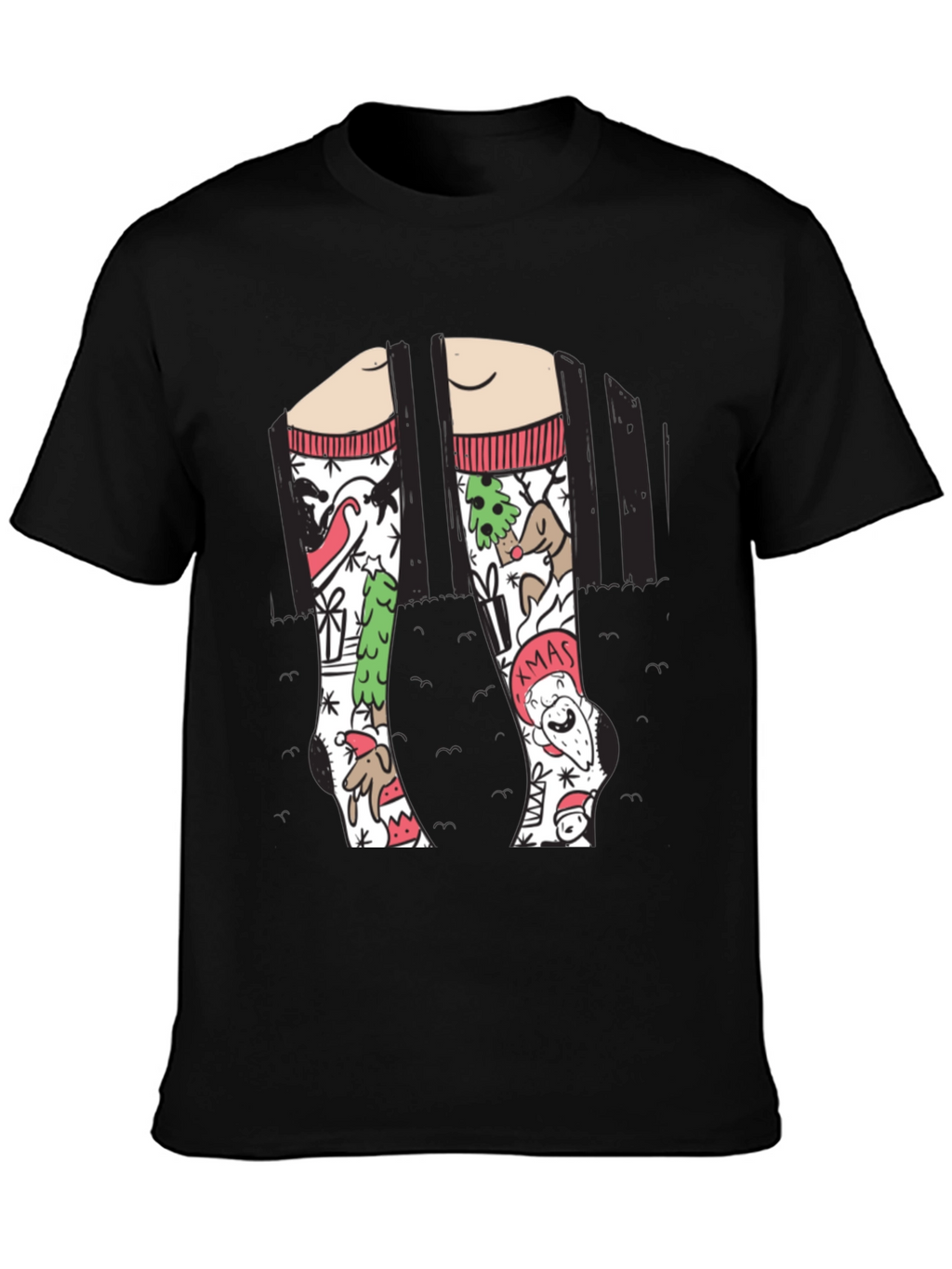 Festive Christmas Socks Graphic Tee - Holiday Fun
