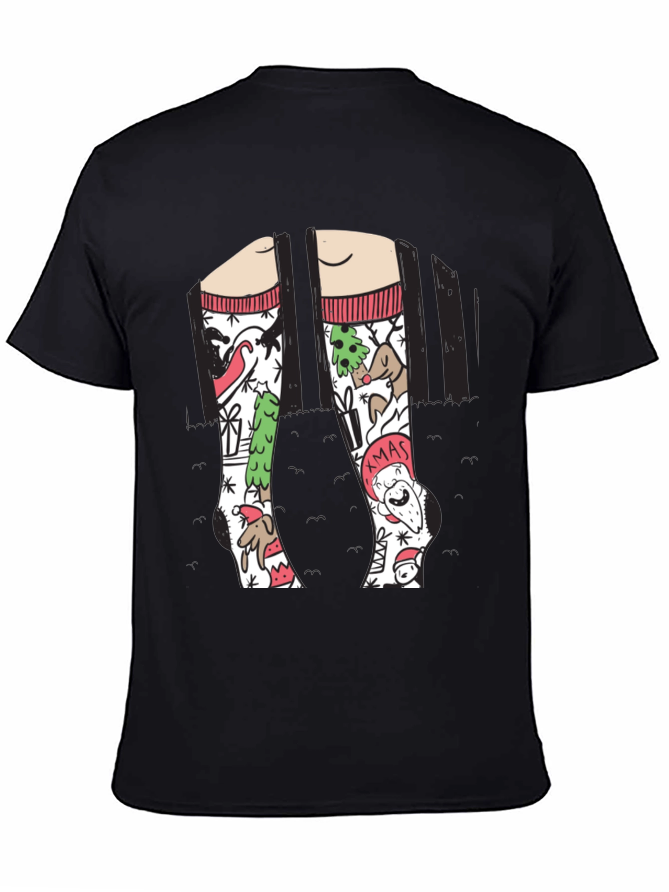 Festive Christmas Socks Graphic Tee - Holiday Fun
