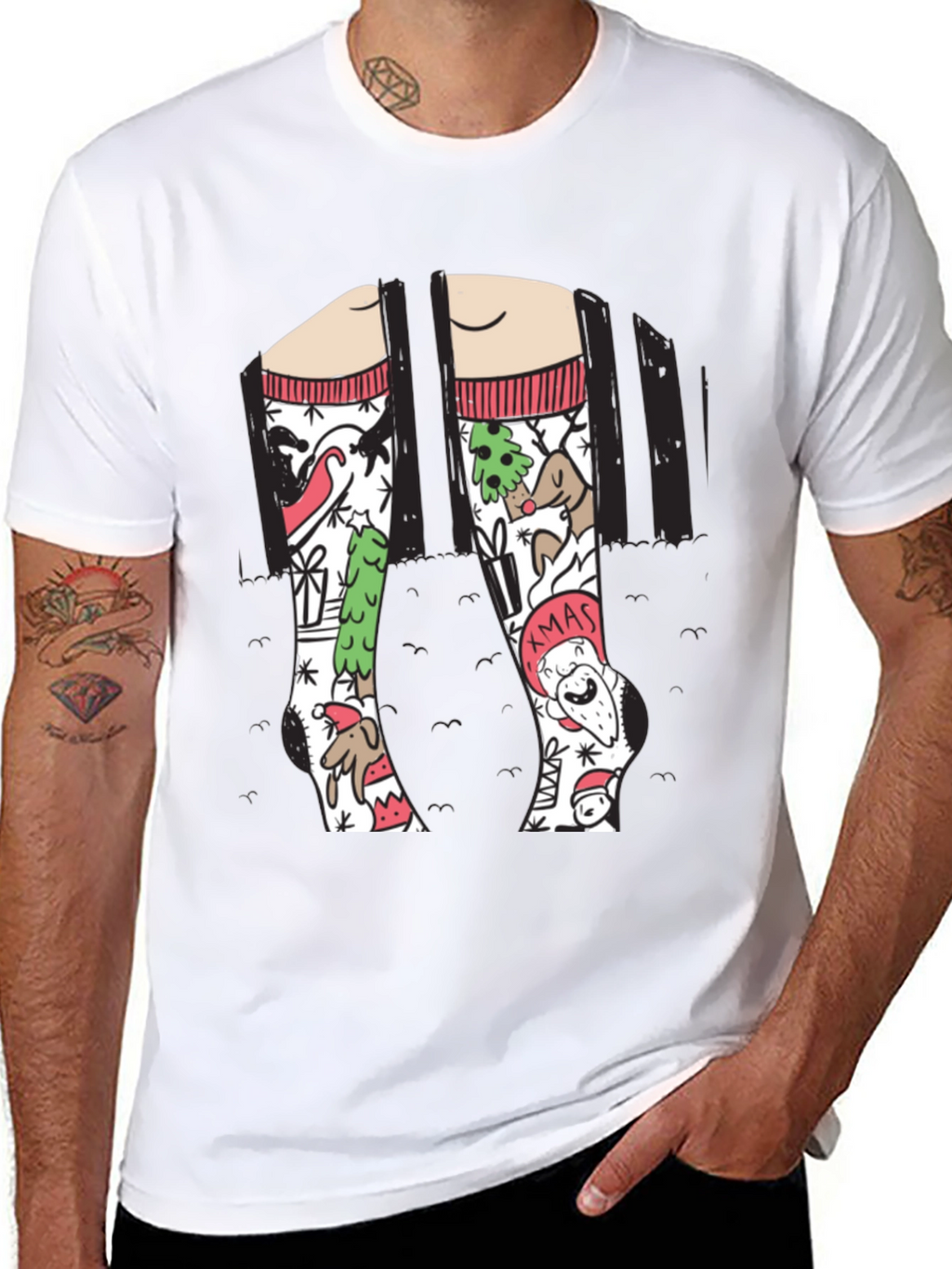 Festive Christmas Socks Graphic Tee - Holiday Fun
