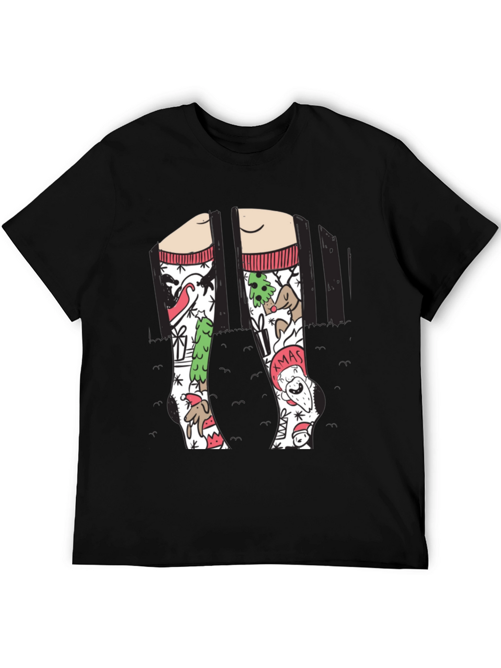 Festive Christmas Socks Graphic Tee - Holiday Fun