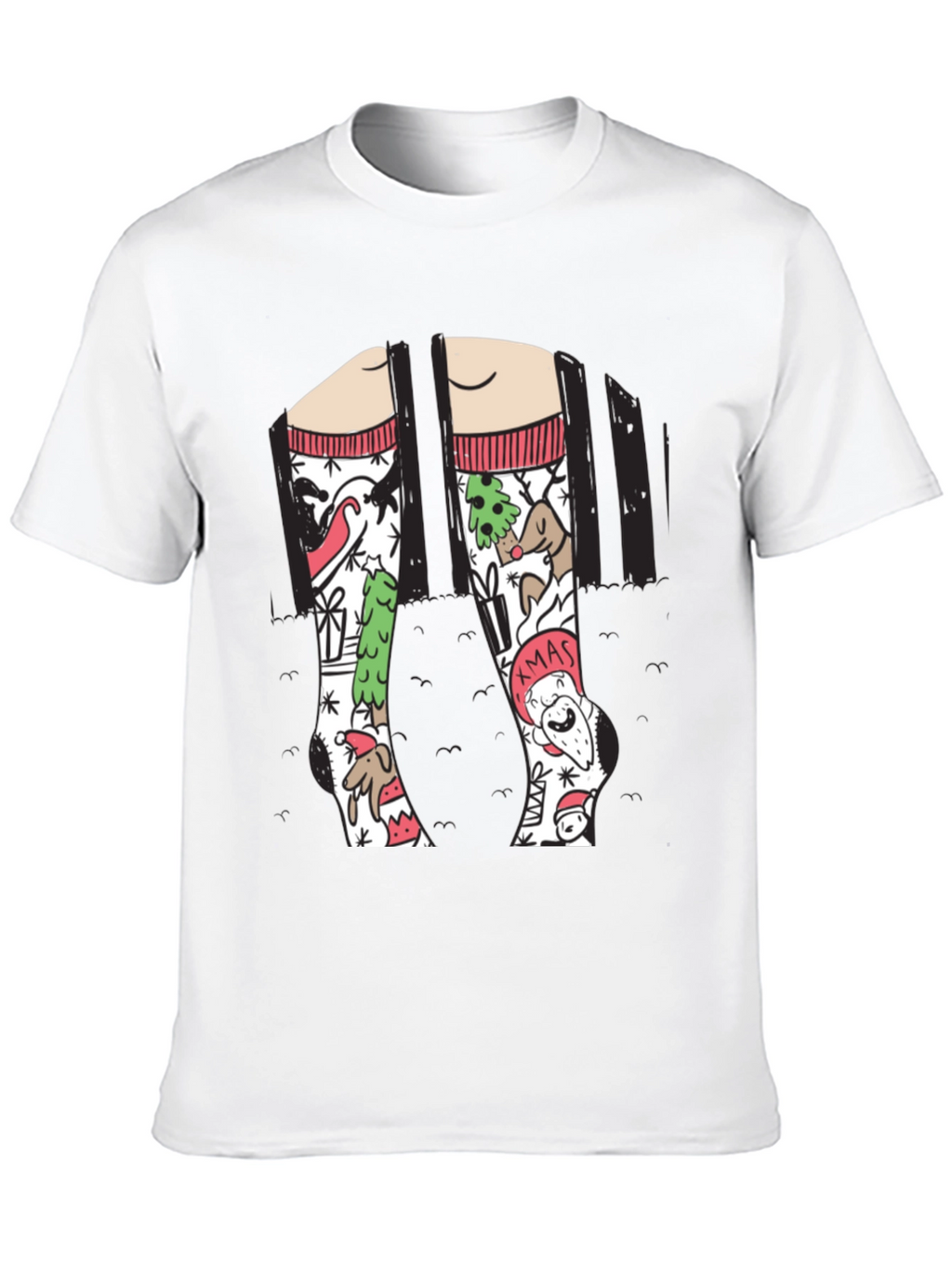 Festive Christmas Socks Graphic Tee - Holiday Fun