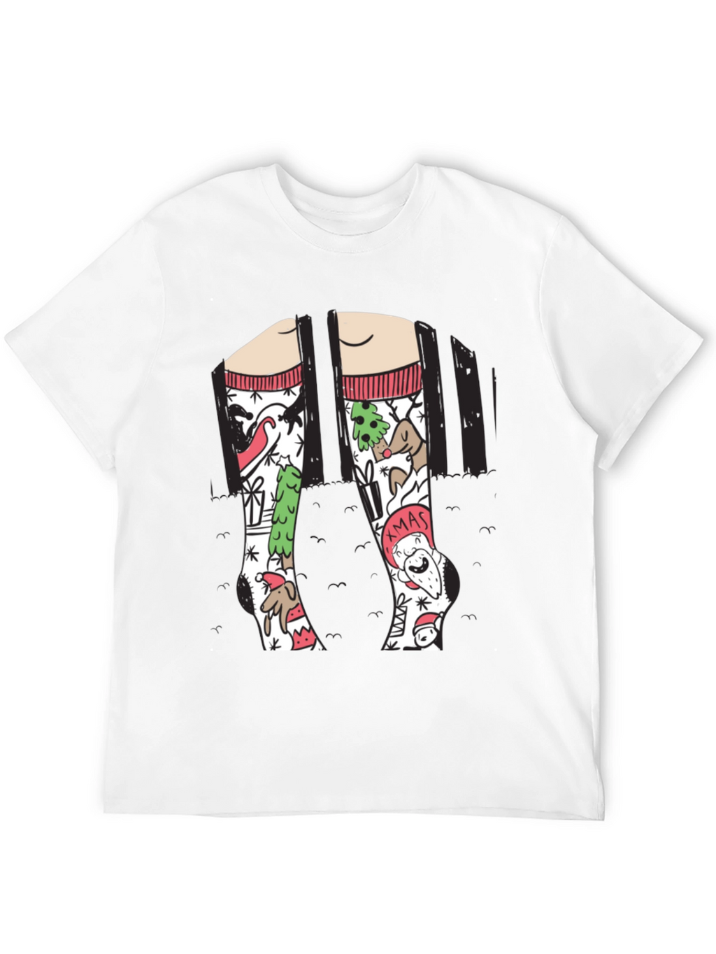 Festive Christmas Socks Graphic Tee - Holiday Fun