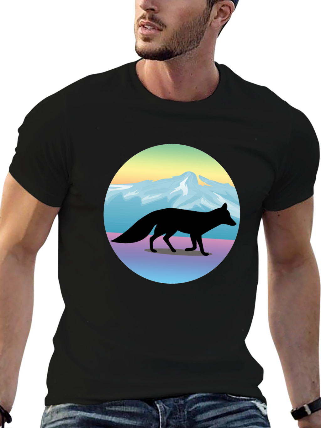 Fox Mountainscape Graphic T-Shirt - Unisex Black Tee