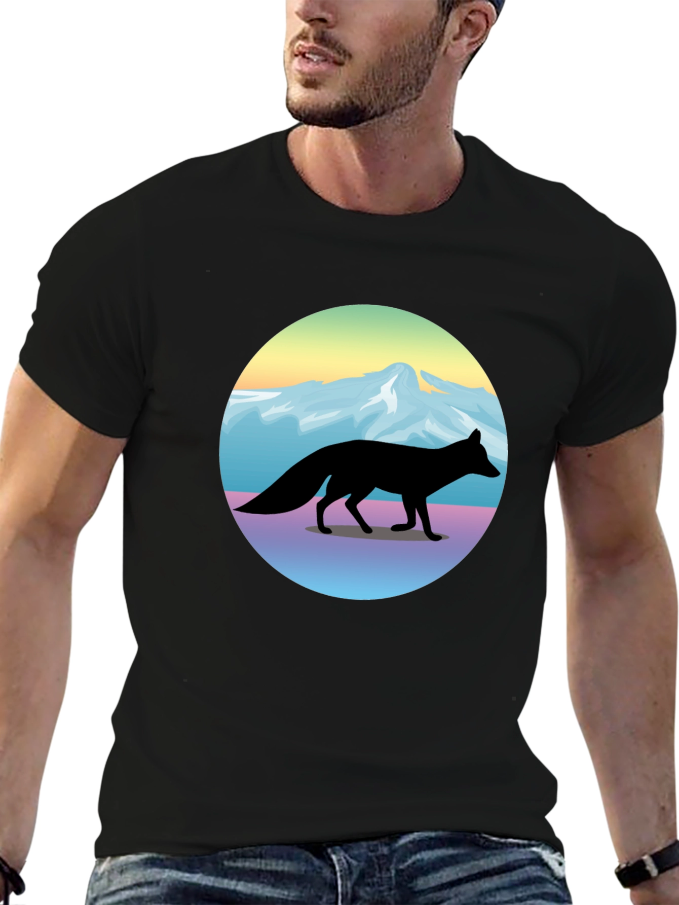 Fox Mountainscape Graphic T-Shirt - Unisex Black Tee