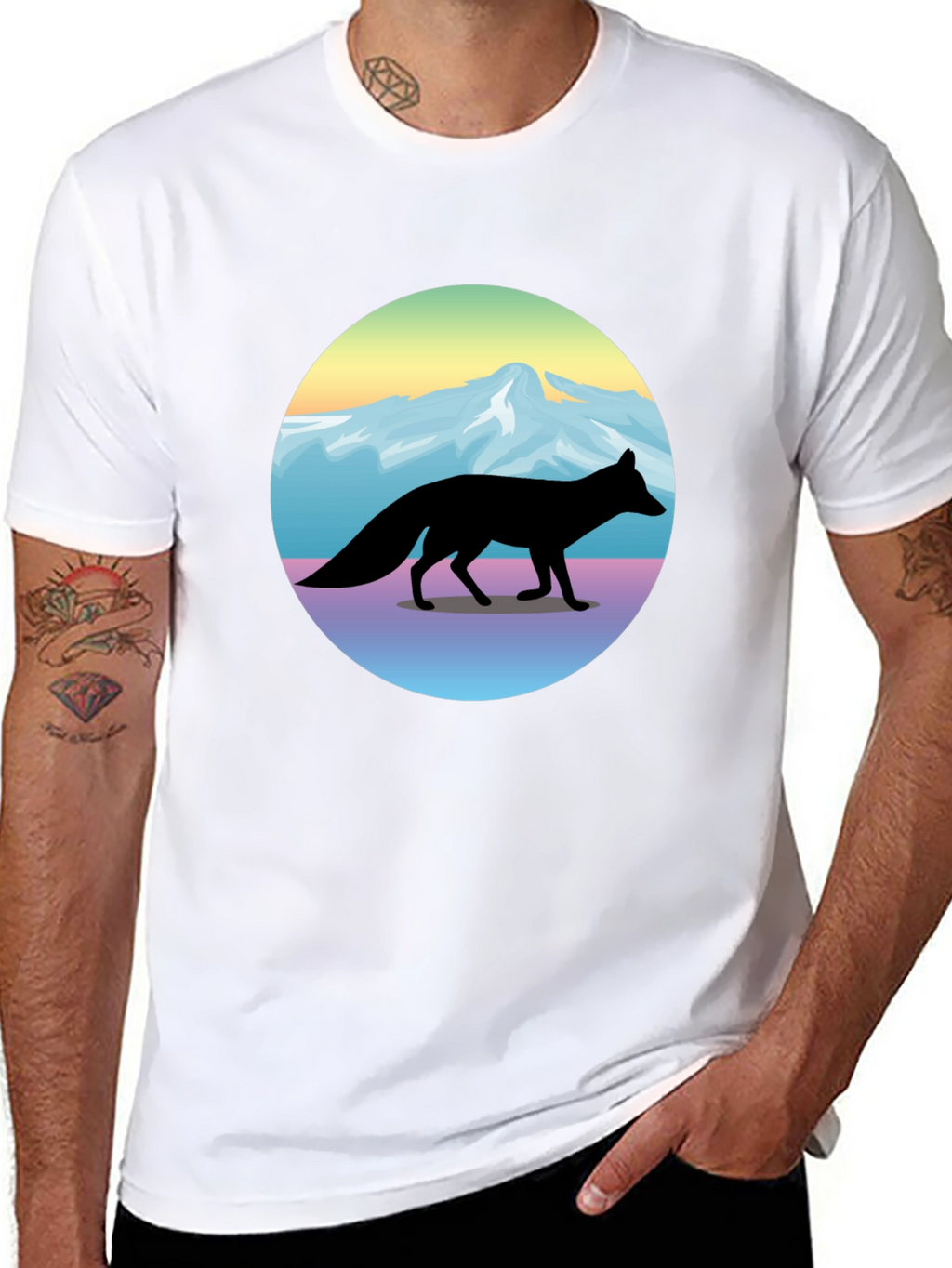 Fox Mountainscape Graphic T-Shirt - Unisex Black Tee
