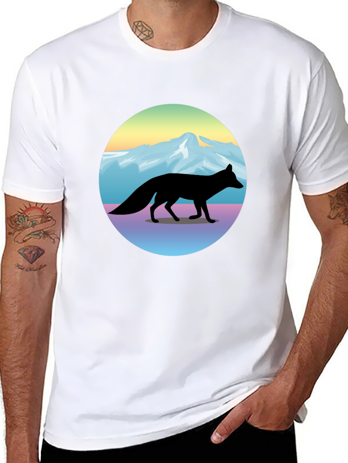 Fox Mountainscape Graphic T-Shirt - Unisex Black Tee