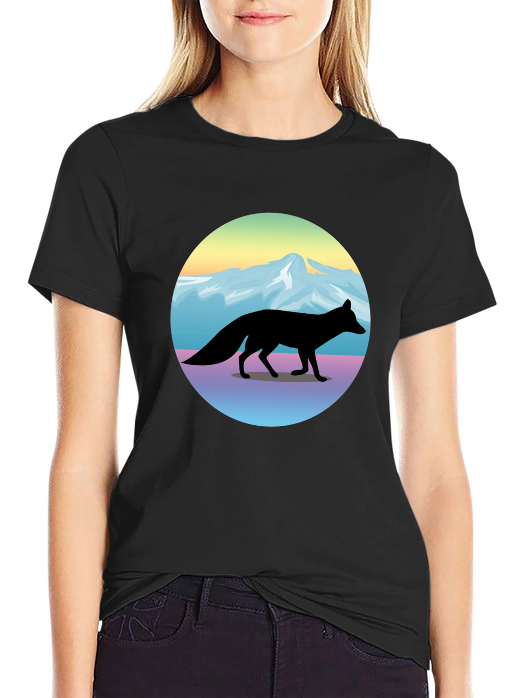 Fox Mountainscape Graphic T-Shirt - Unisex Black Tee