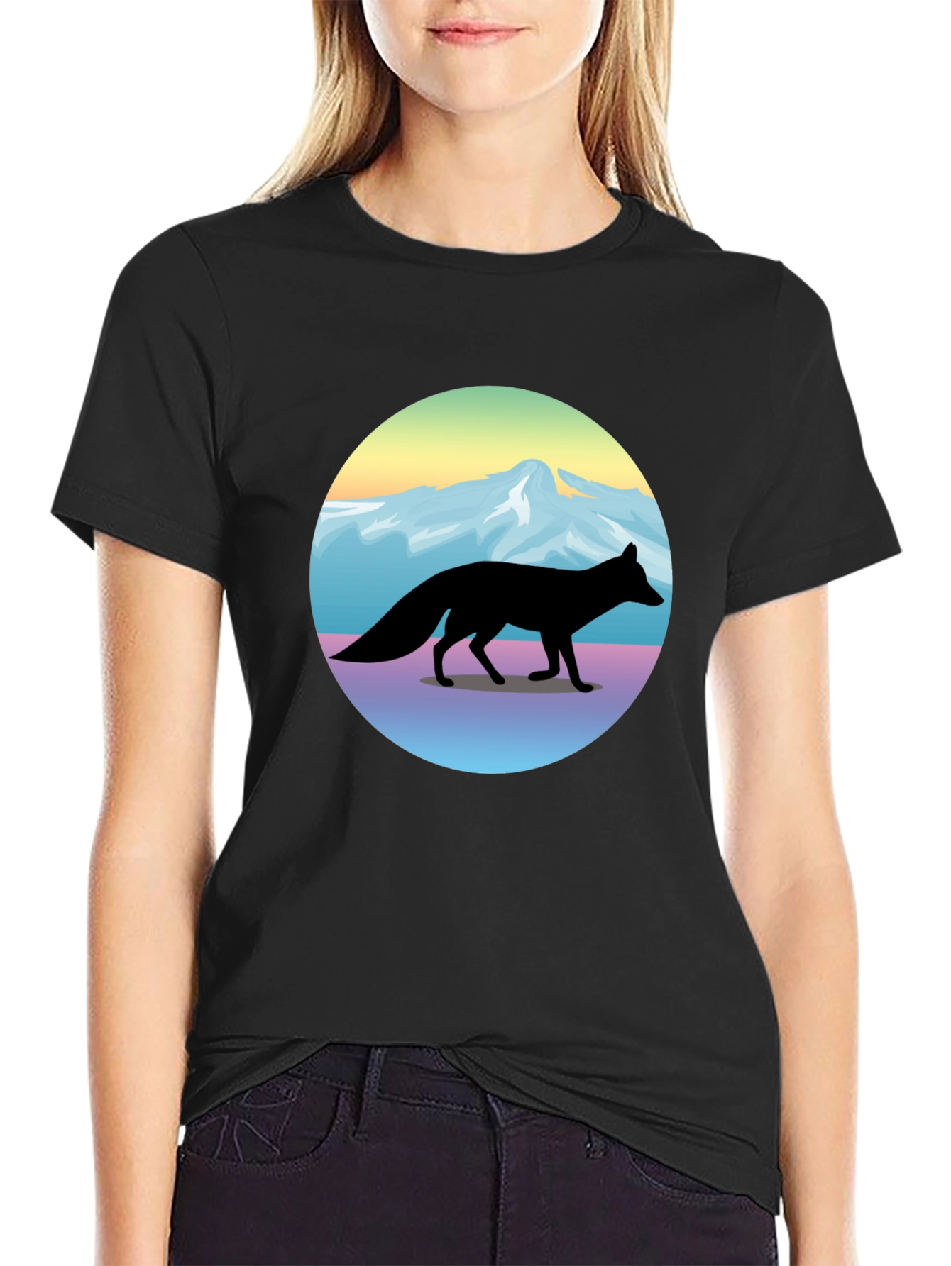 Fox Mountainscape Graphic T-Shirt - Unisex Black Tee