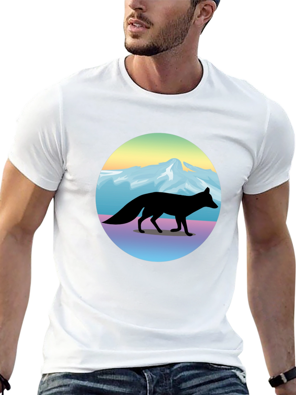 Fox Mountainscape Graphic T-Shirt - Unisex Black Tee