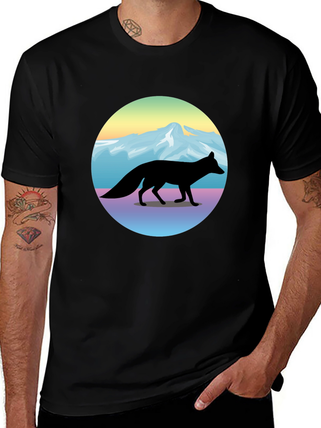 Fox Mountainscape Graphic T-Shirt - Unisex Black Tee