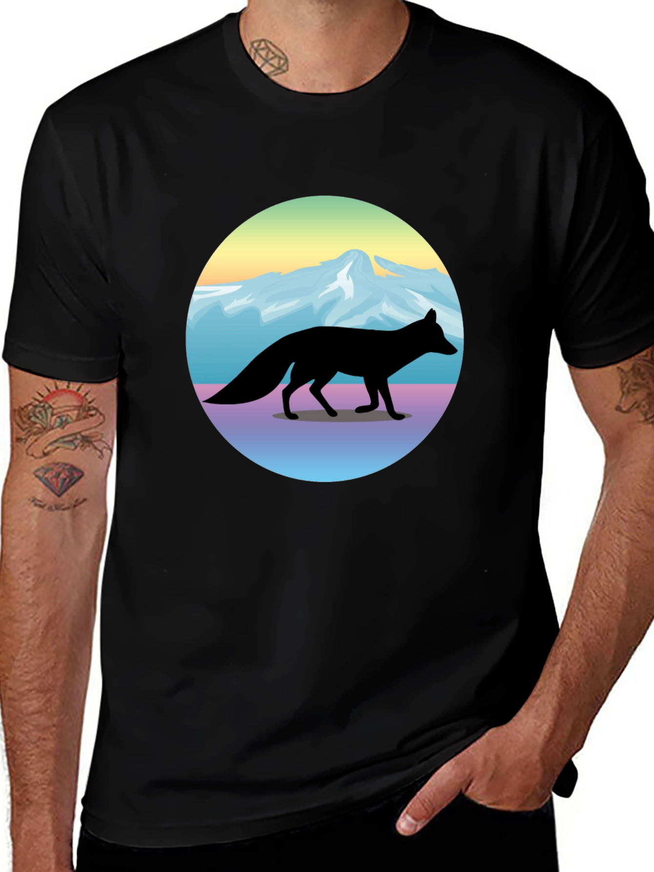 Fox Mountainscape Graphic T-Shirt - Unisex Black Tee