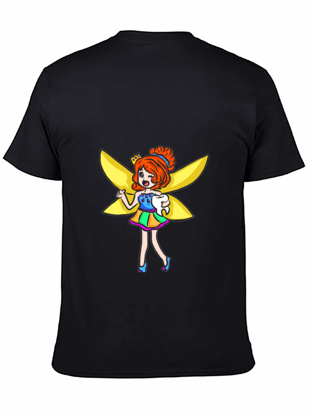 Tooth Fairy Cartoon Graphic Black T-Shirt