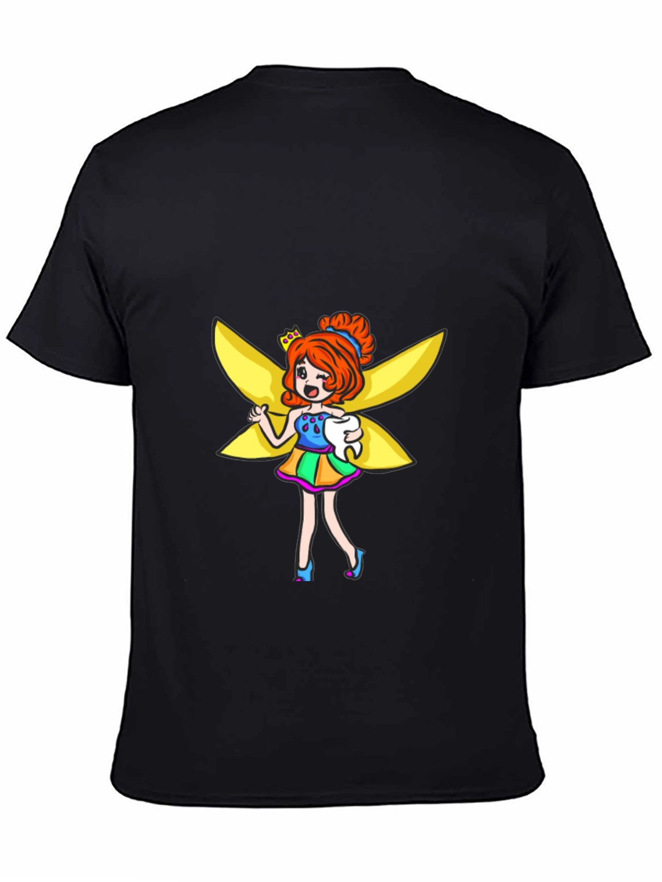 Tooth Fairy Cartoon Graphic Black T-Shirt