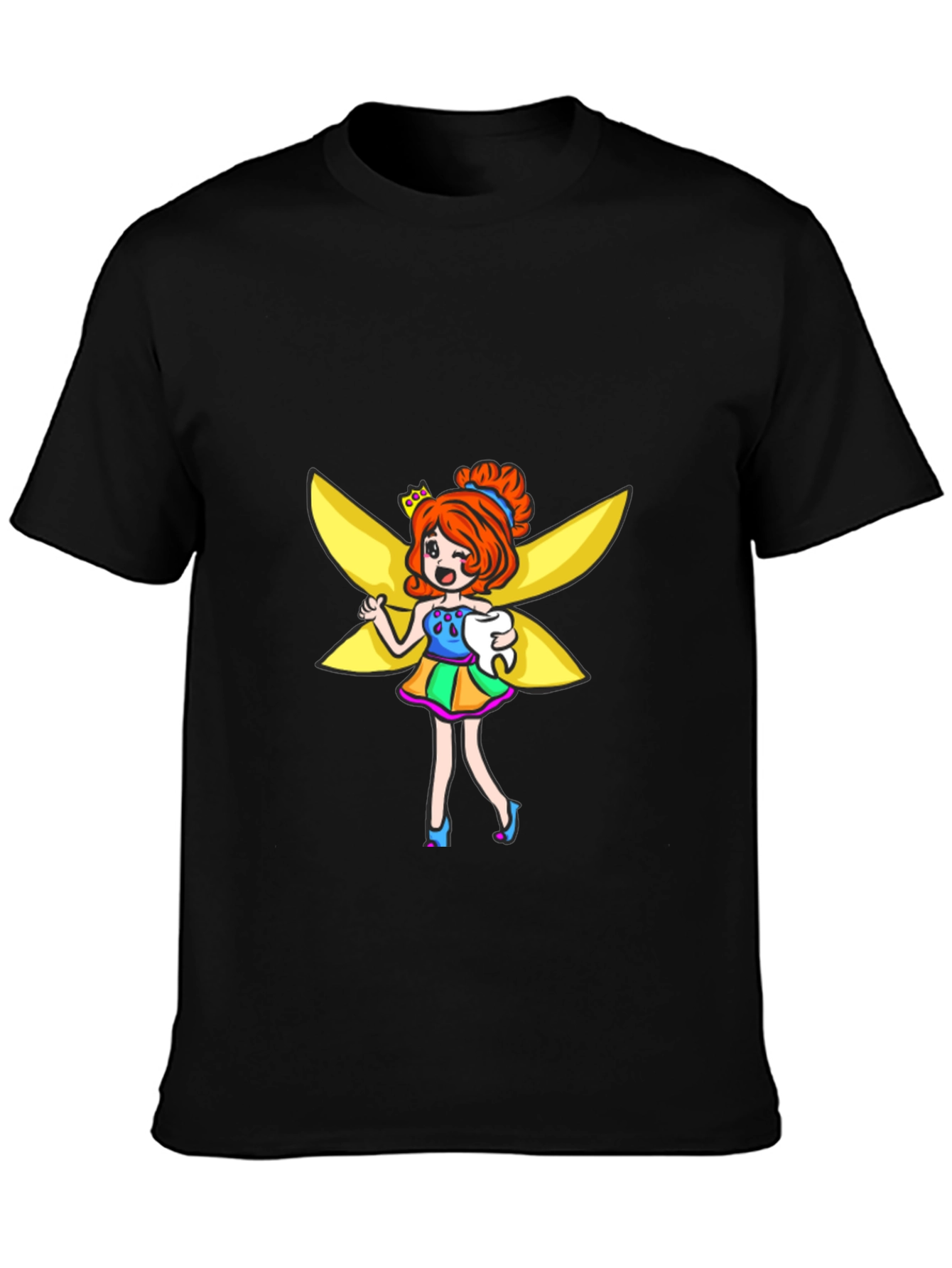 Tooth Fairy Cartoon Graphic Black T-Shirt