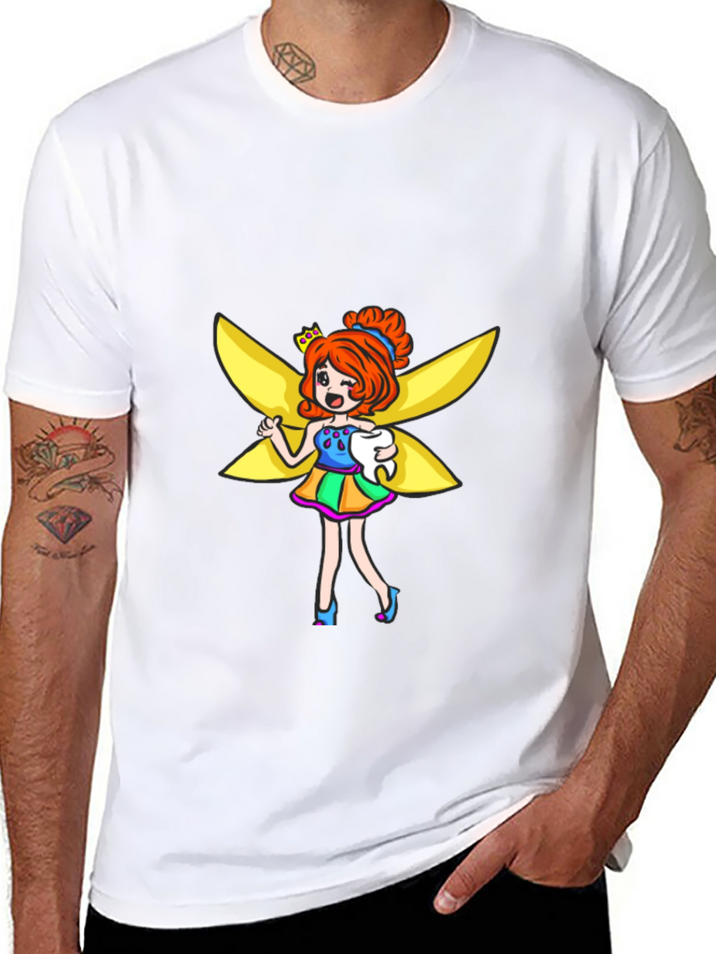 Tooth Fairy Cartoon Graphic Black T-Shirt