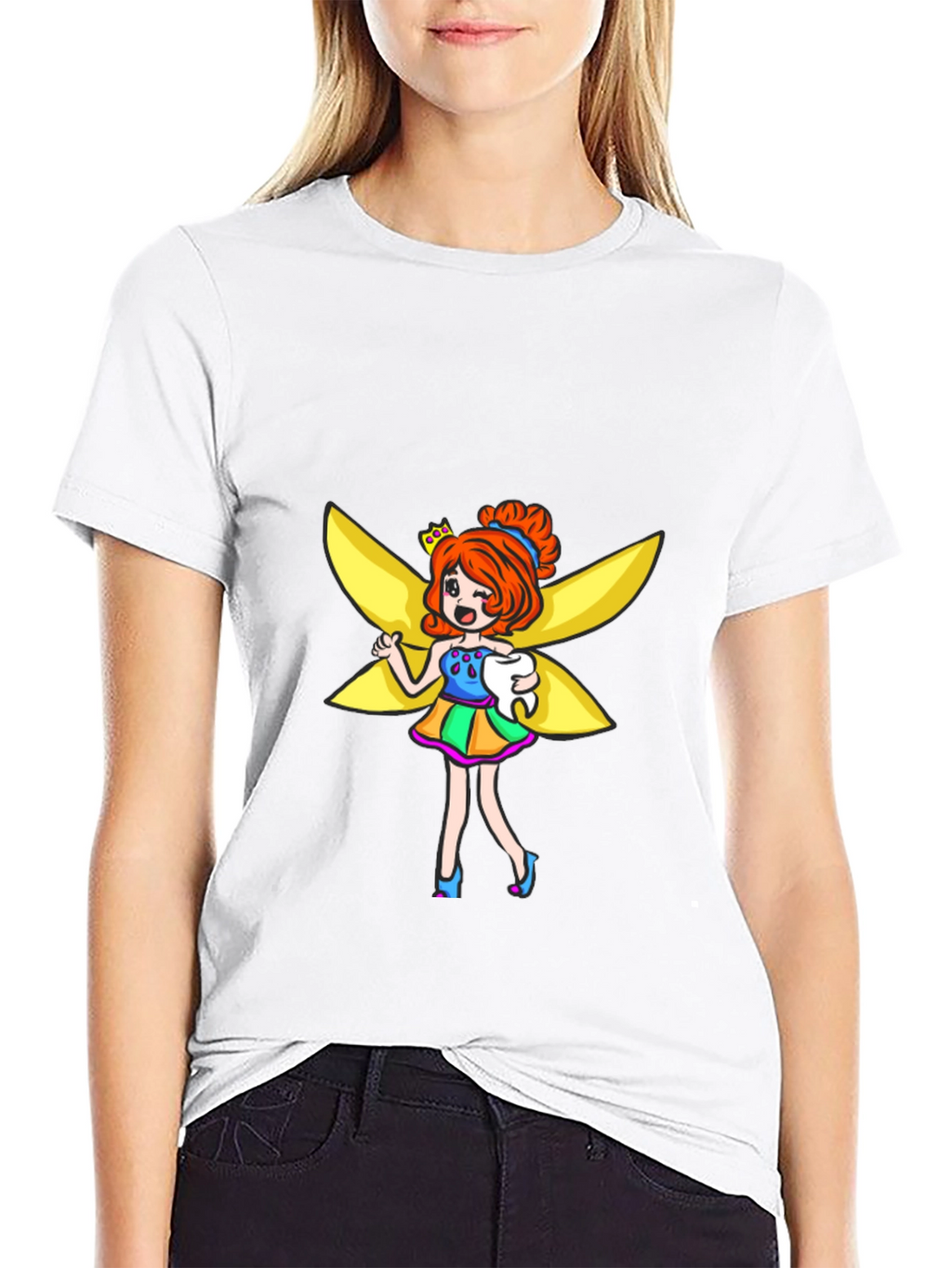 Tooth Fairy Cartoon Graphic Black T-Shirt