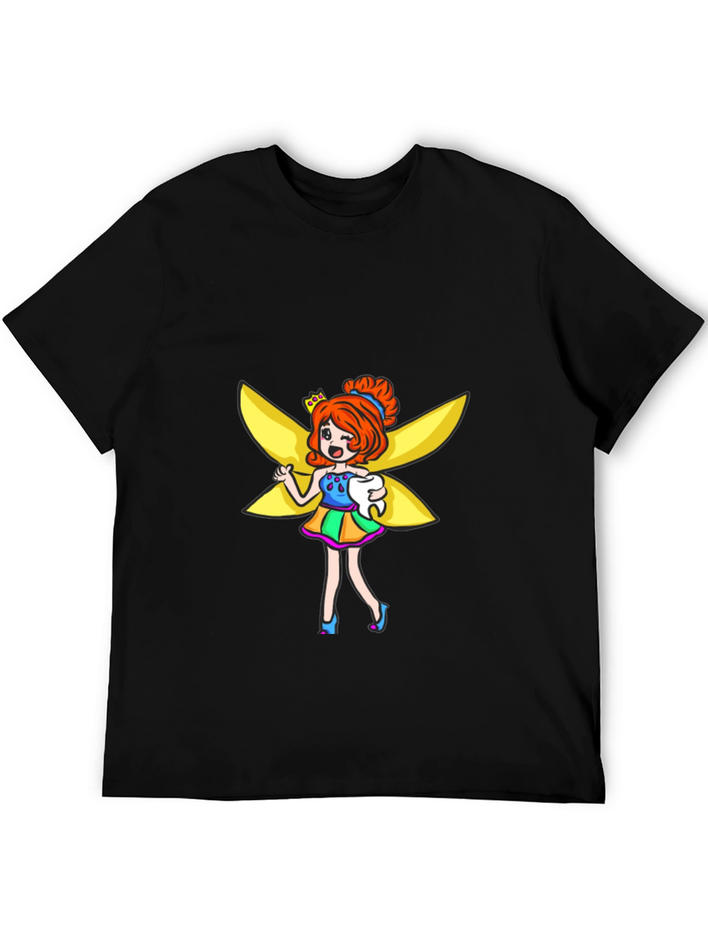 Tooth Fairy Cartoon Graphic Black T-Shirt