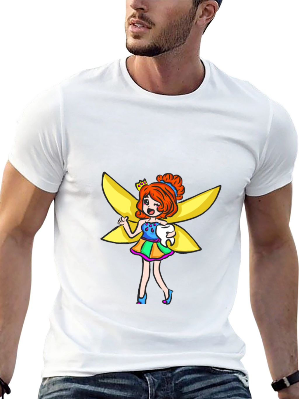 Tooth Fairy Cartoon Graphic Black T-Shirt