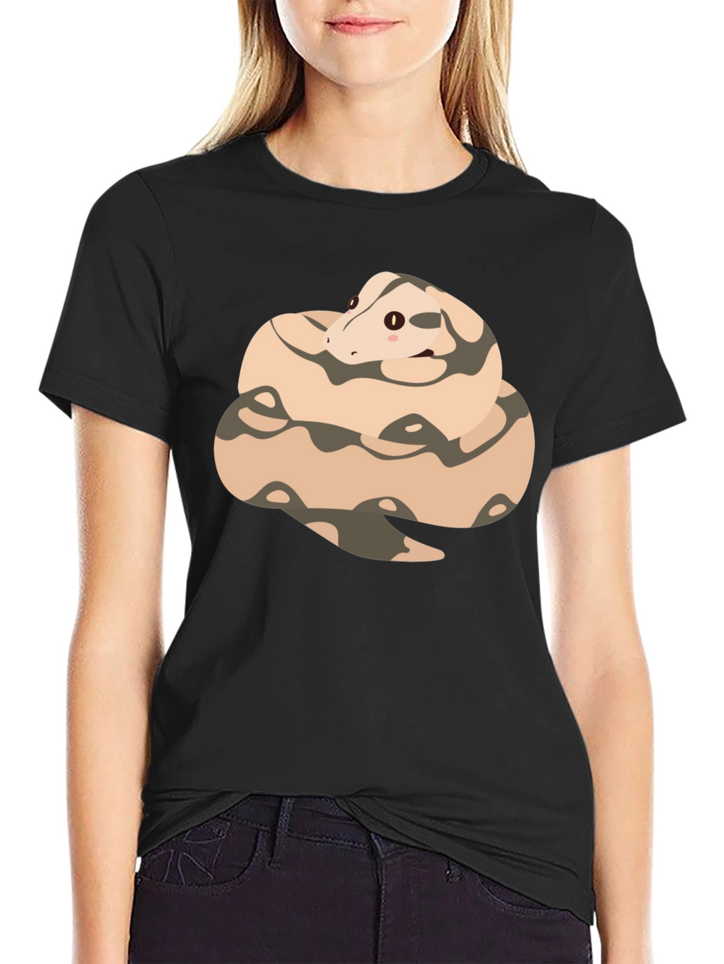 Cute Cartoon Snake T-Shirt - Black Cotton Tee
