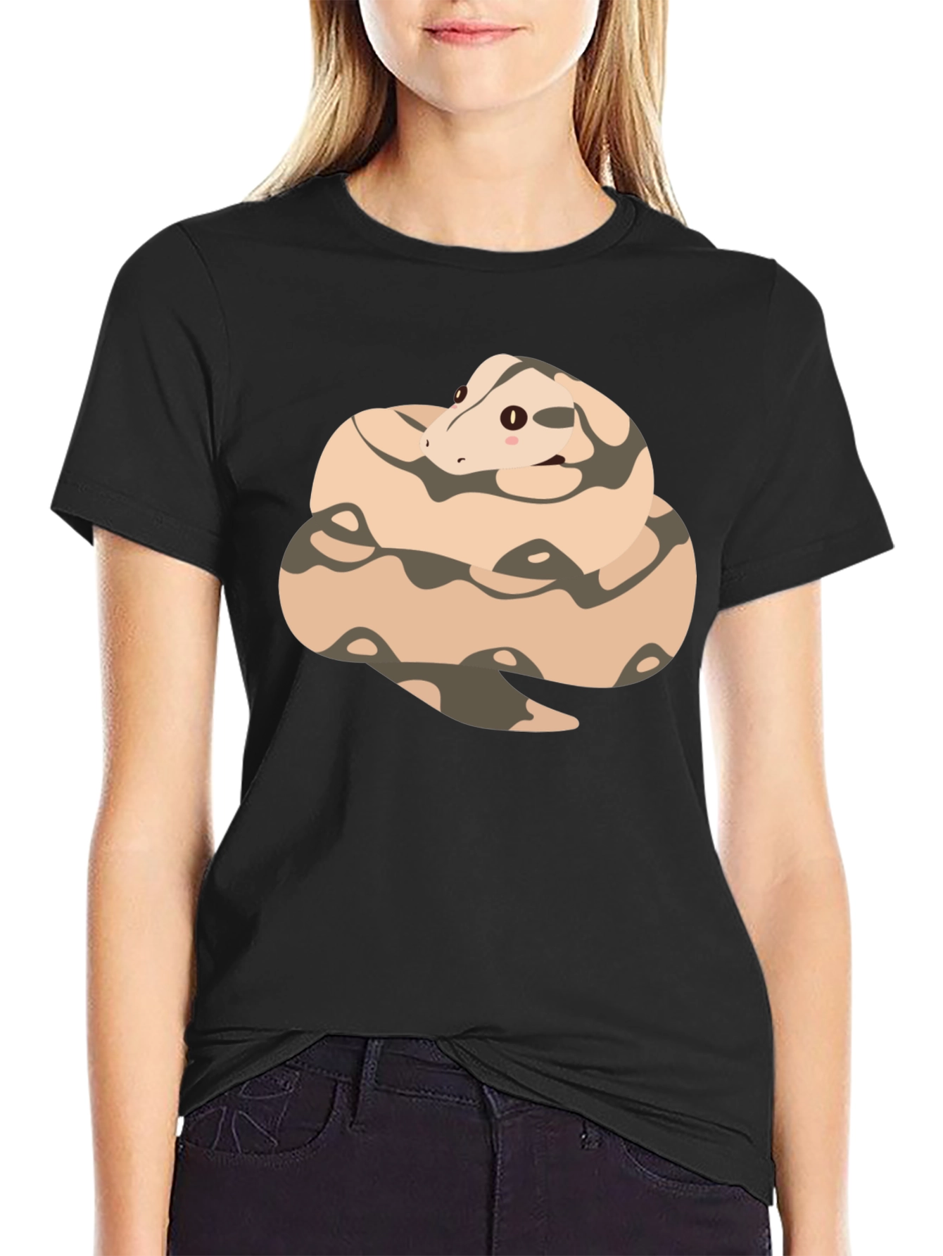 Cute Cartoon Snake T-Shirt - Black Cotton Tee