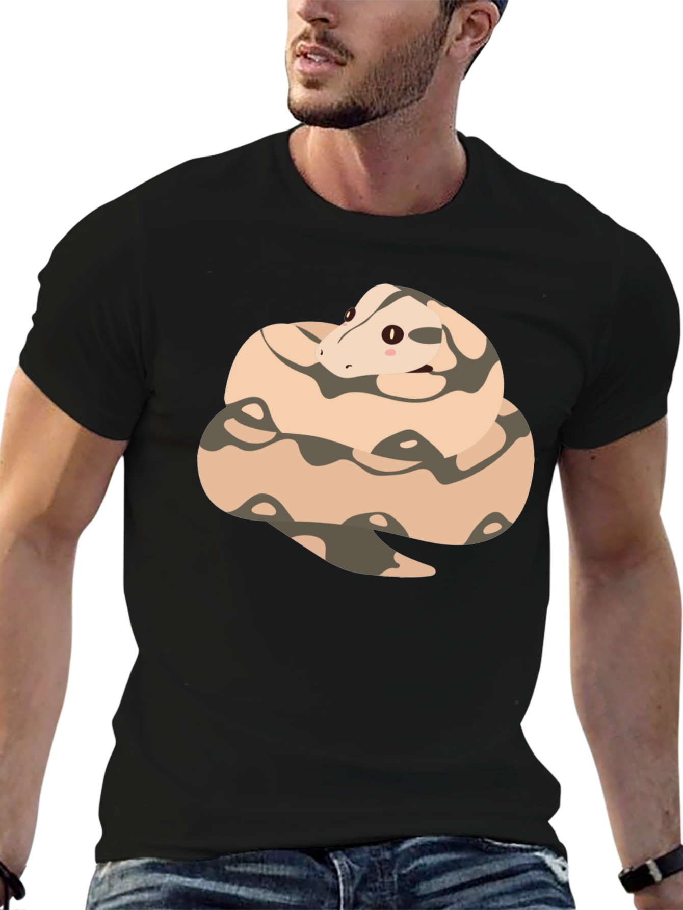 Cute Cartoon Snake T-Shirt - Black Cotton Tee