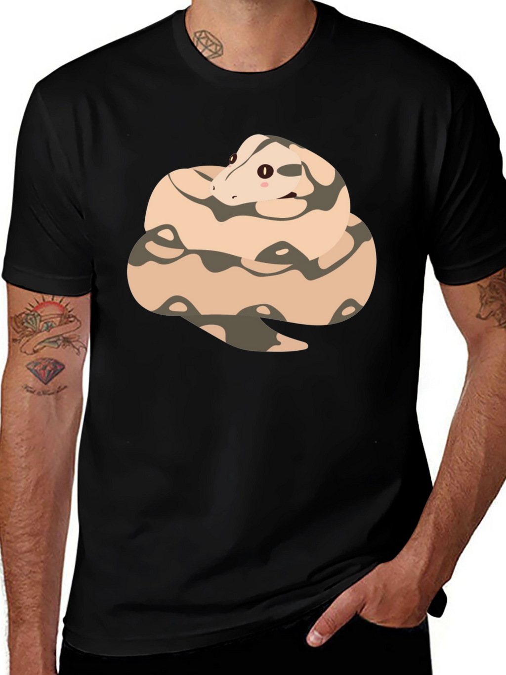 Cute Cartoon Snake T-Shirt - Black Cotton Tee