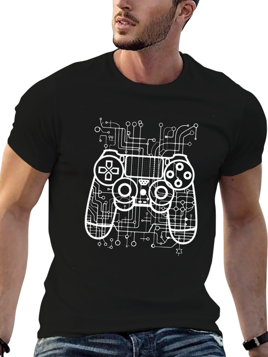 Gamer Circuit Board Graphic T-Shirt - Black