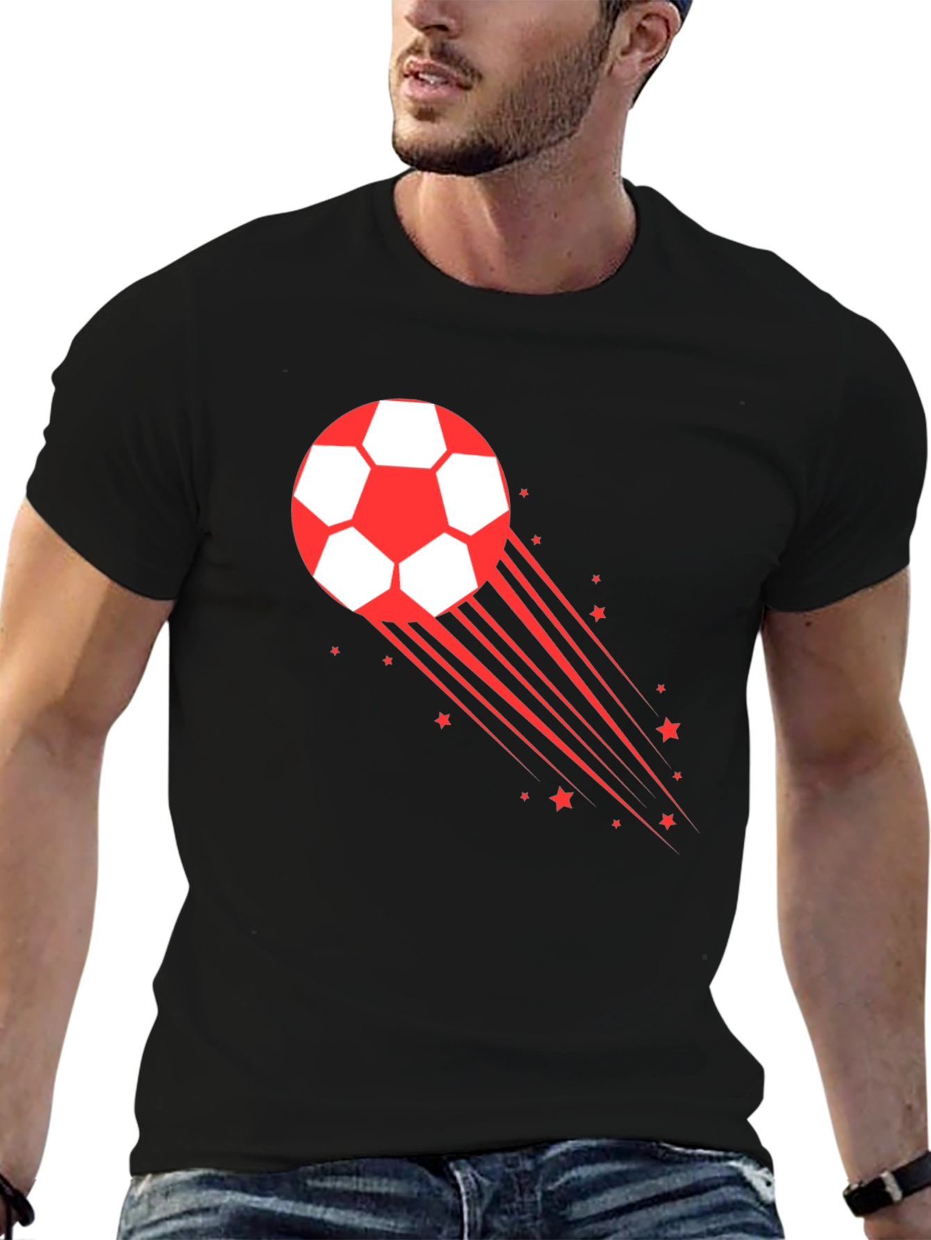 Mens Black Soccer Ball Graphic T-Shirt