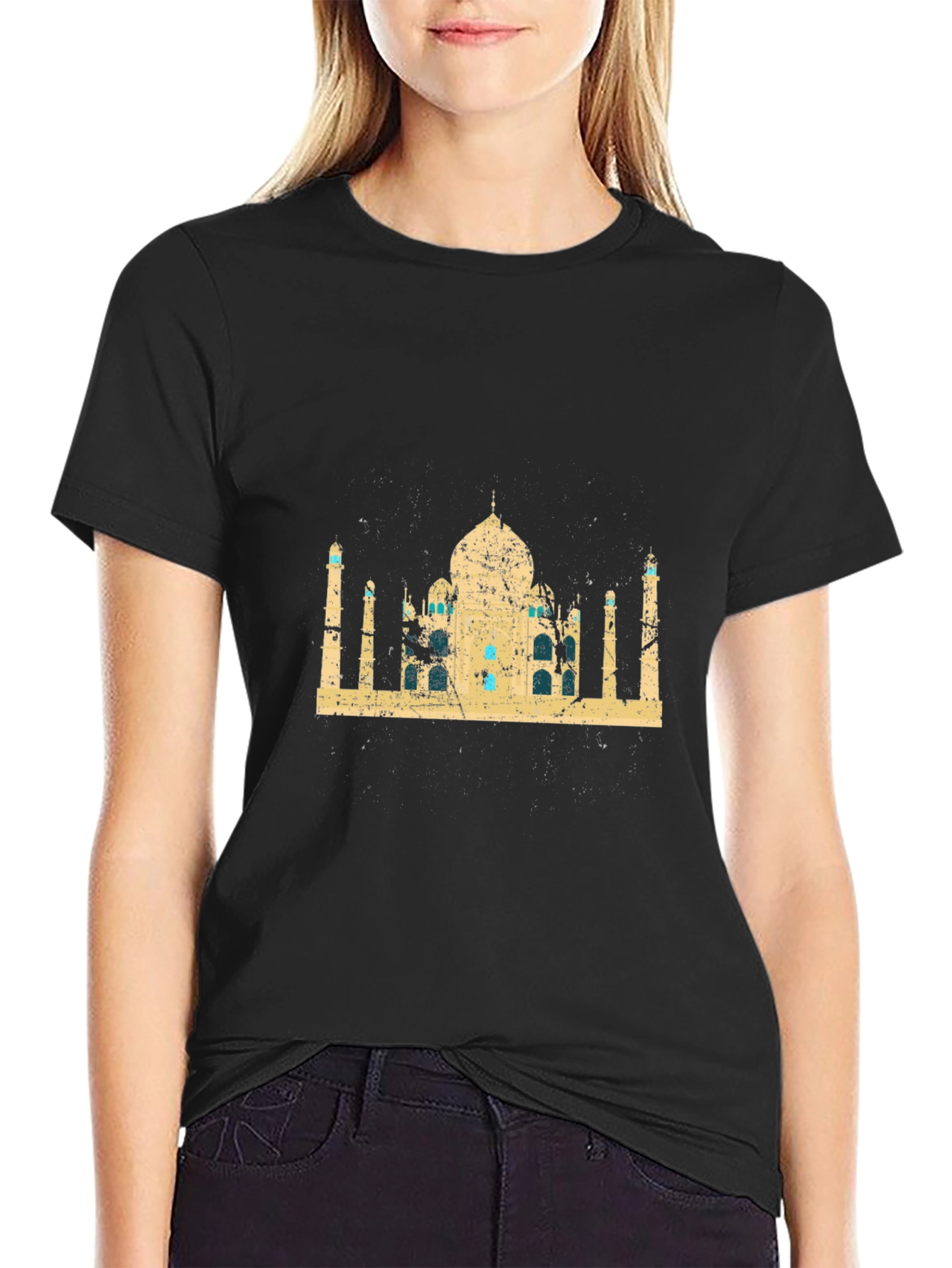 Taj Mahal Graphic Print Black T-Shirt