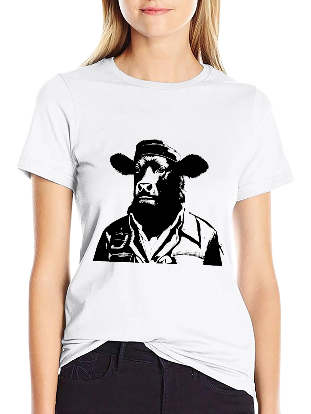 Cowboy Cow Graphic Tee - Black Cotton Blend T-Shirt