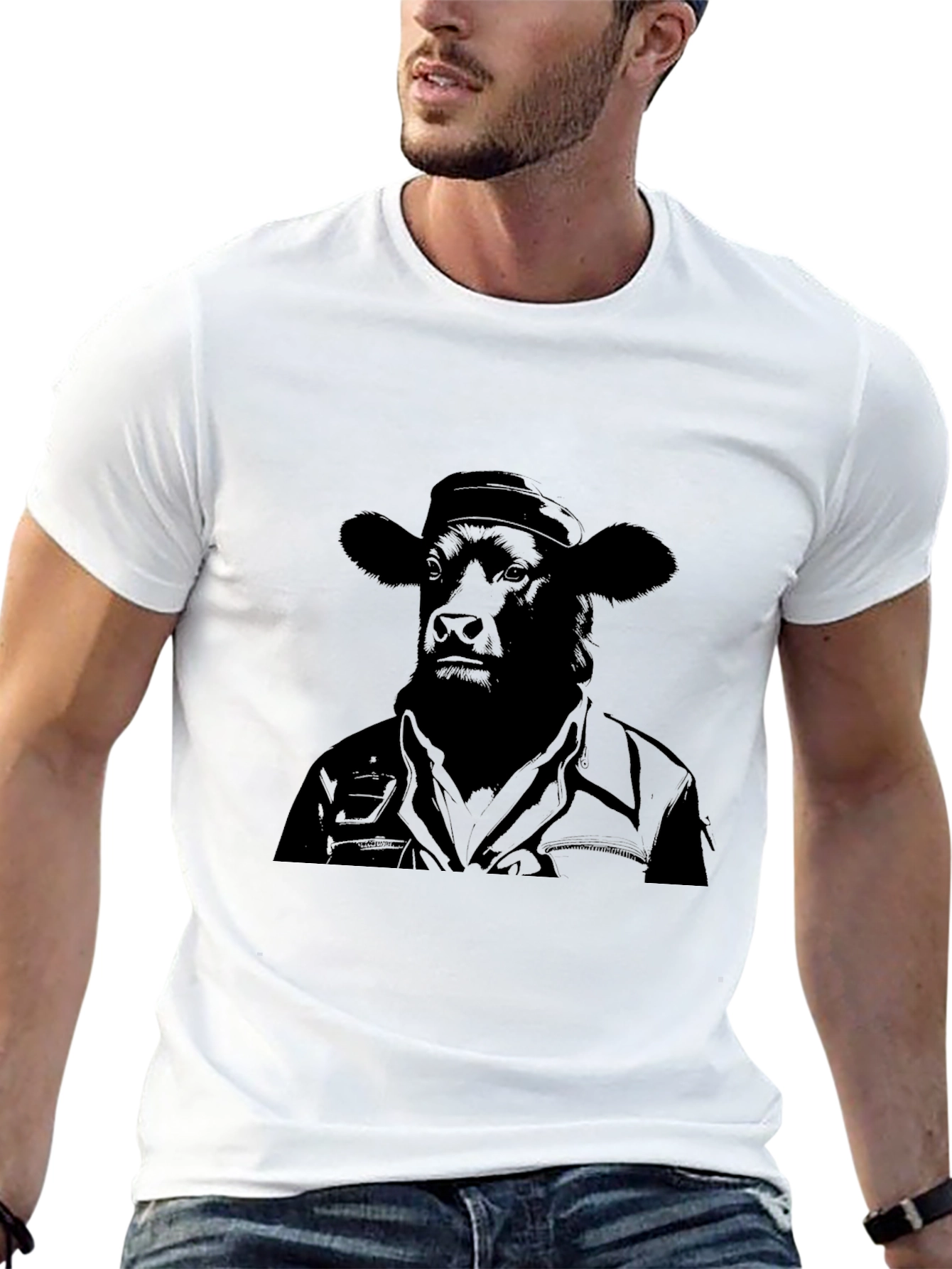 Cowboy Cow Graphic Tee - Black Cotton Blend T-Shirt