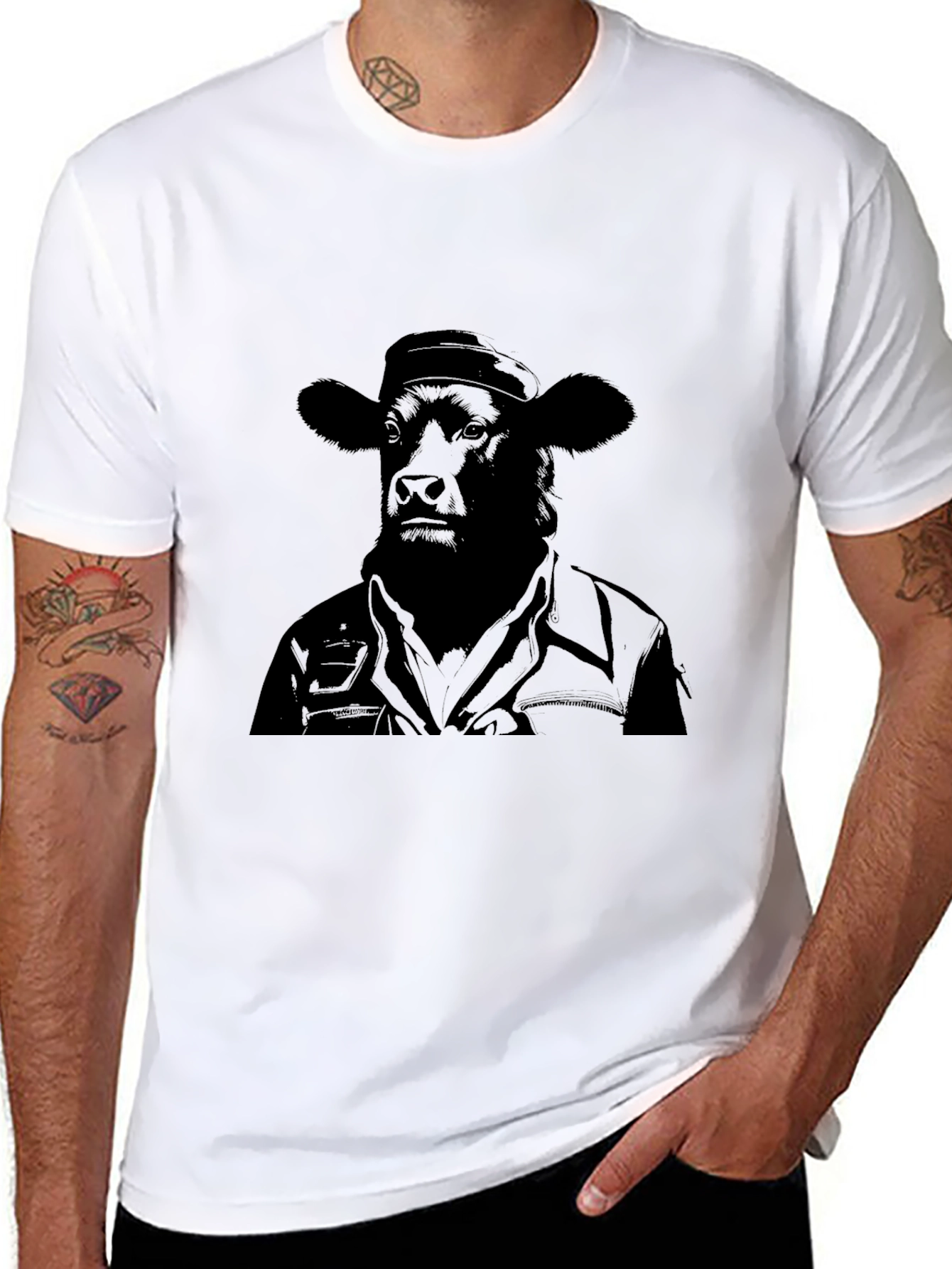 Cowboy Cow Graphic Tee - Black Cotton Blend T-Shirt