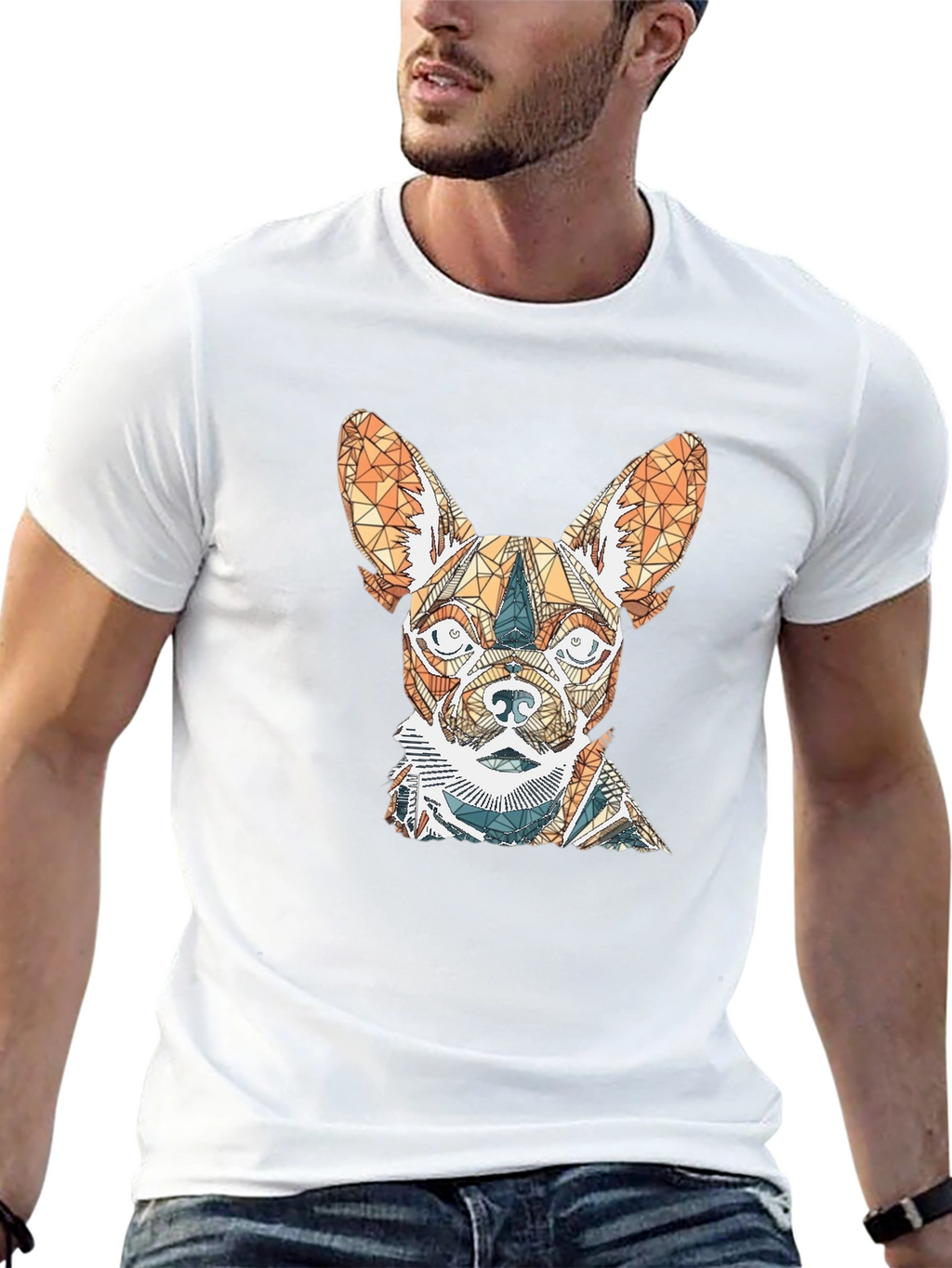Geometric Dog Graphic Tee - Stylish Mens Black T-Shirt