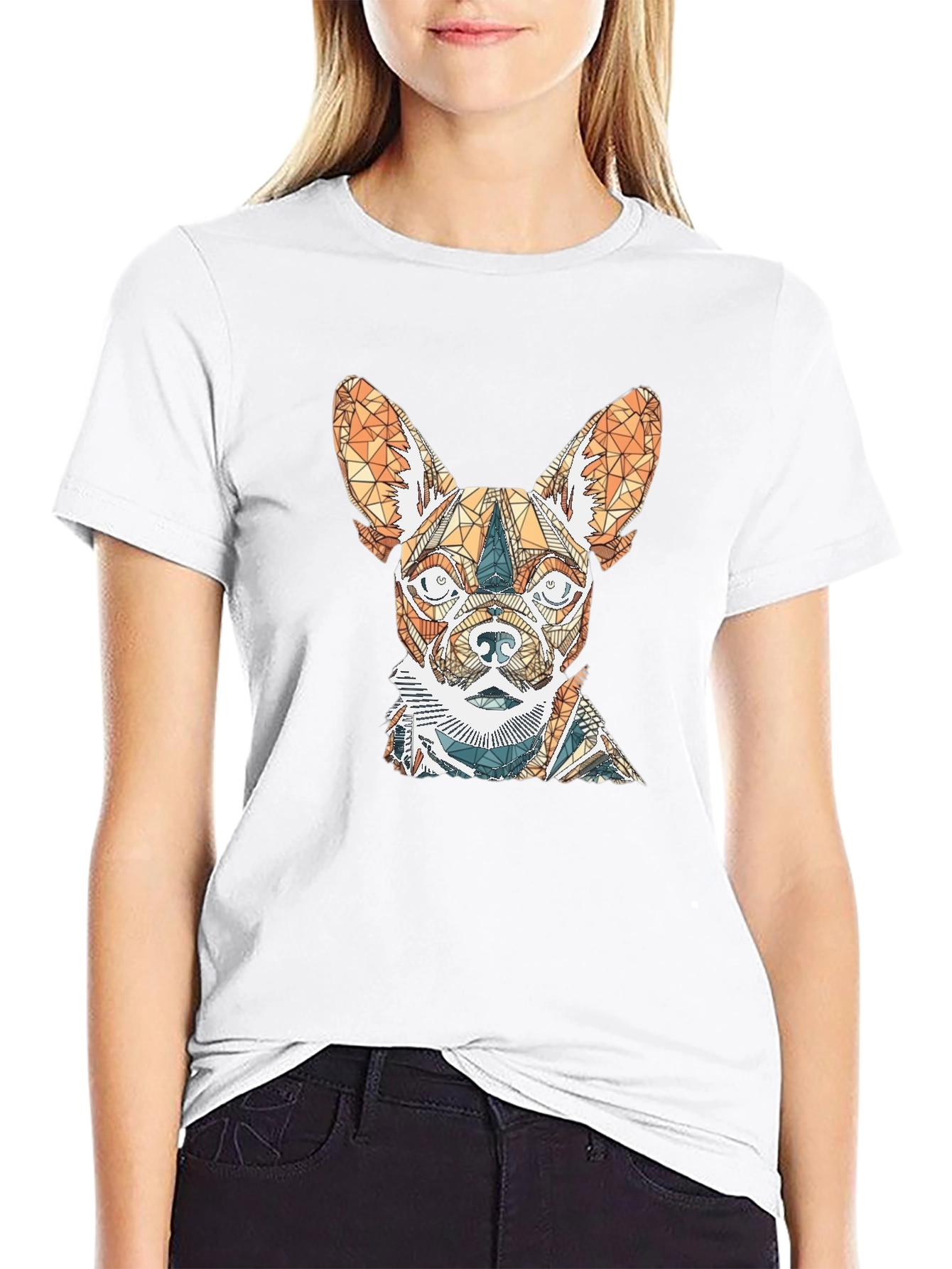 Geometric Dog Graphic Tee - Stylish Mens Black T-Shirt