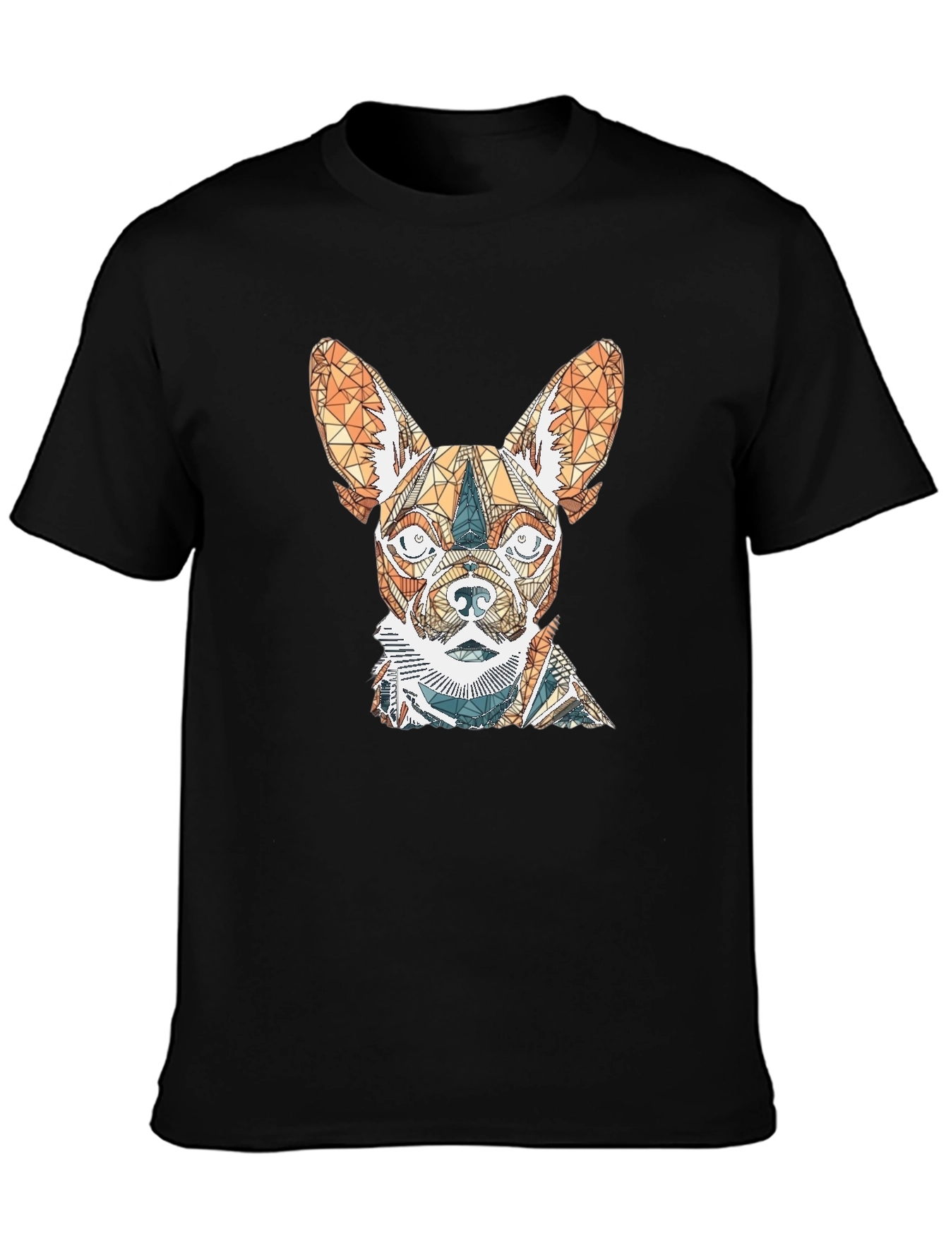 Geometric Dog Graphic Tee - Stylish Mens Black T-Shirt