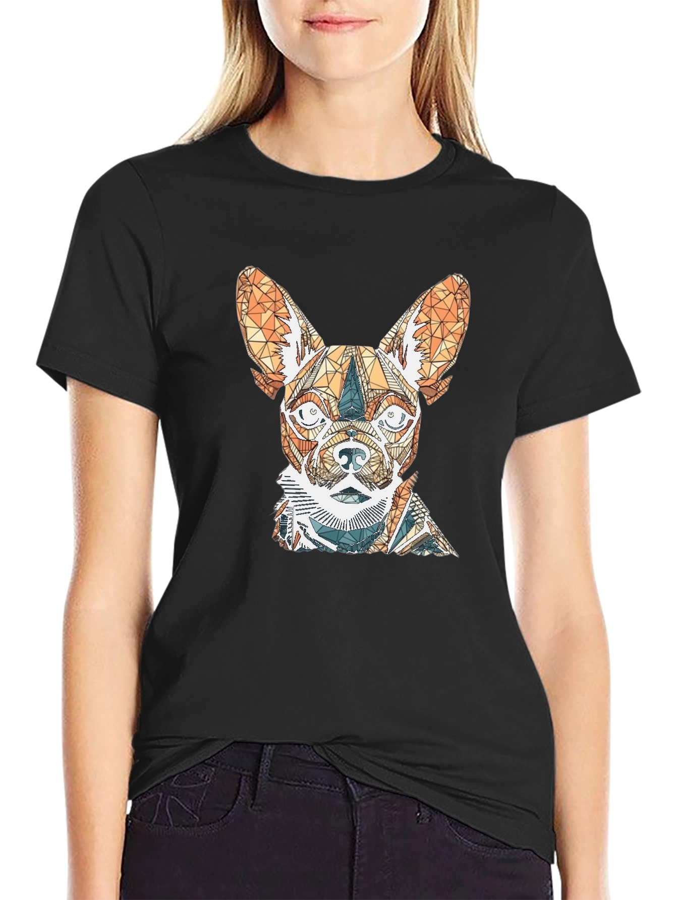 Geometric Dog Graphic Tee - Stylish Mens Black T-Shirt