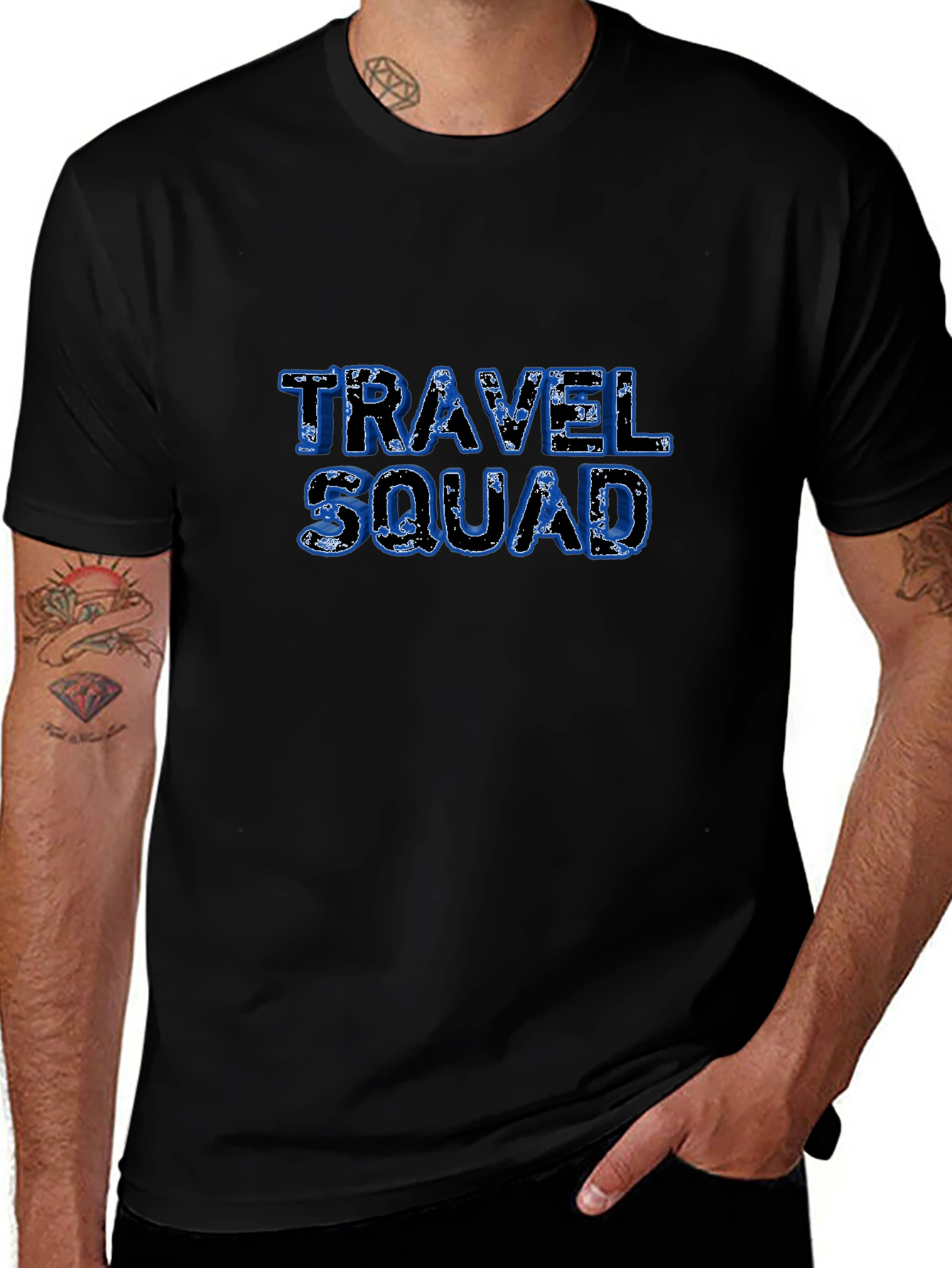Travel Squad Graphic Tee - Black Cotton T-Shirt
