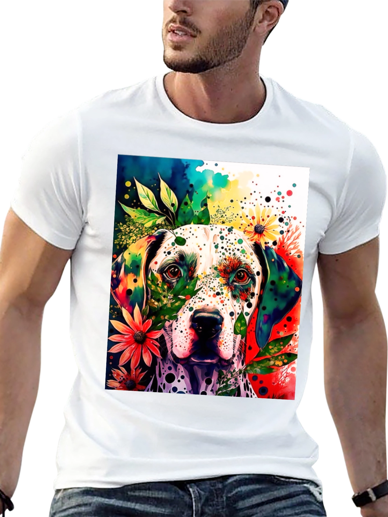 Dog Lover T-Shirt: Colorful Dalmatian Floral Design