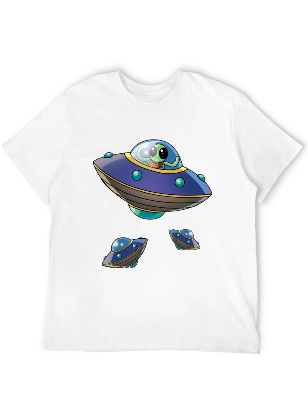 Alien UFO Graphic Print Black T-Shirt