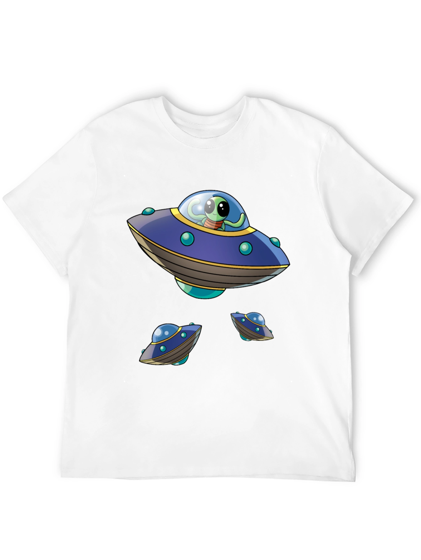 Alien UFO Graphic Print Black T-Shirt