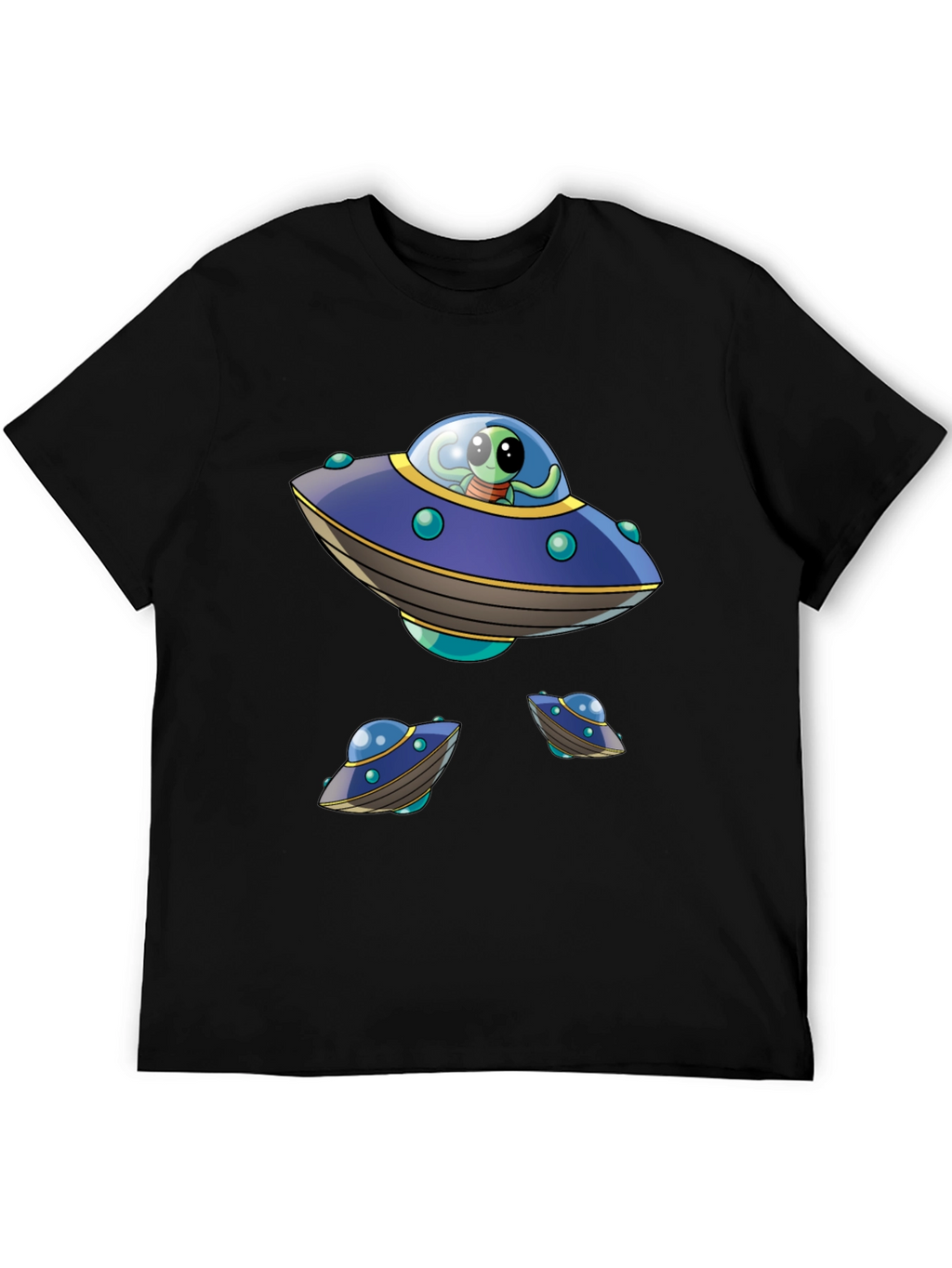 Alien UFO Graphic Print Black T-Shirt