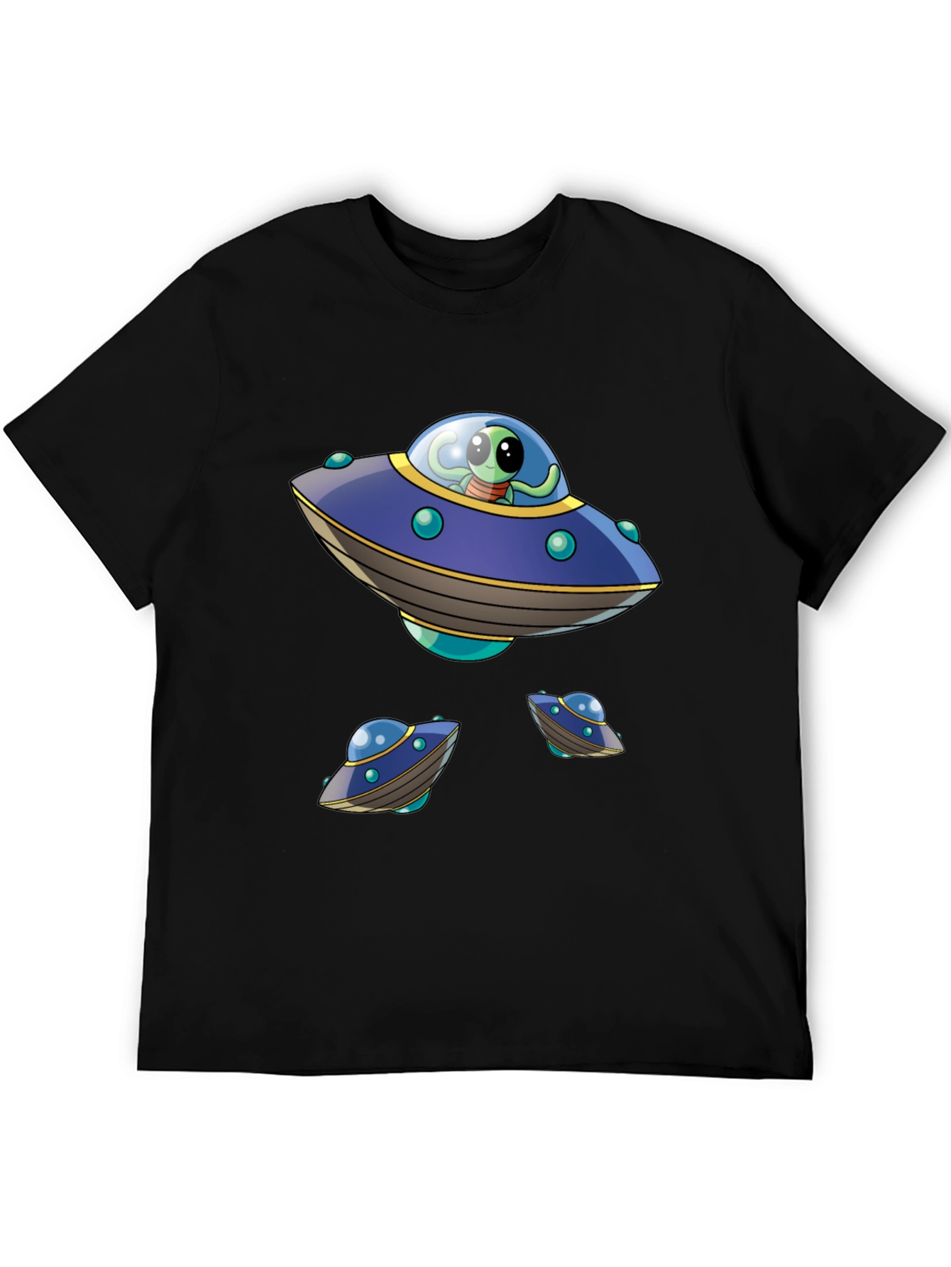 Alien UFO Graphic Print Black T-Shirt