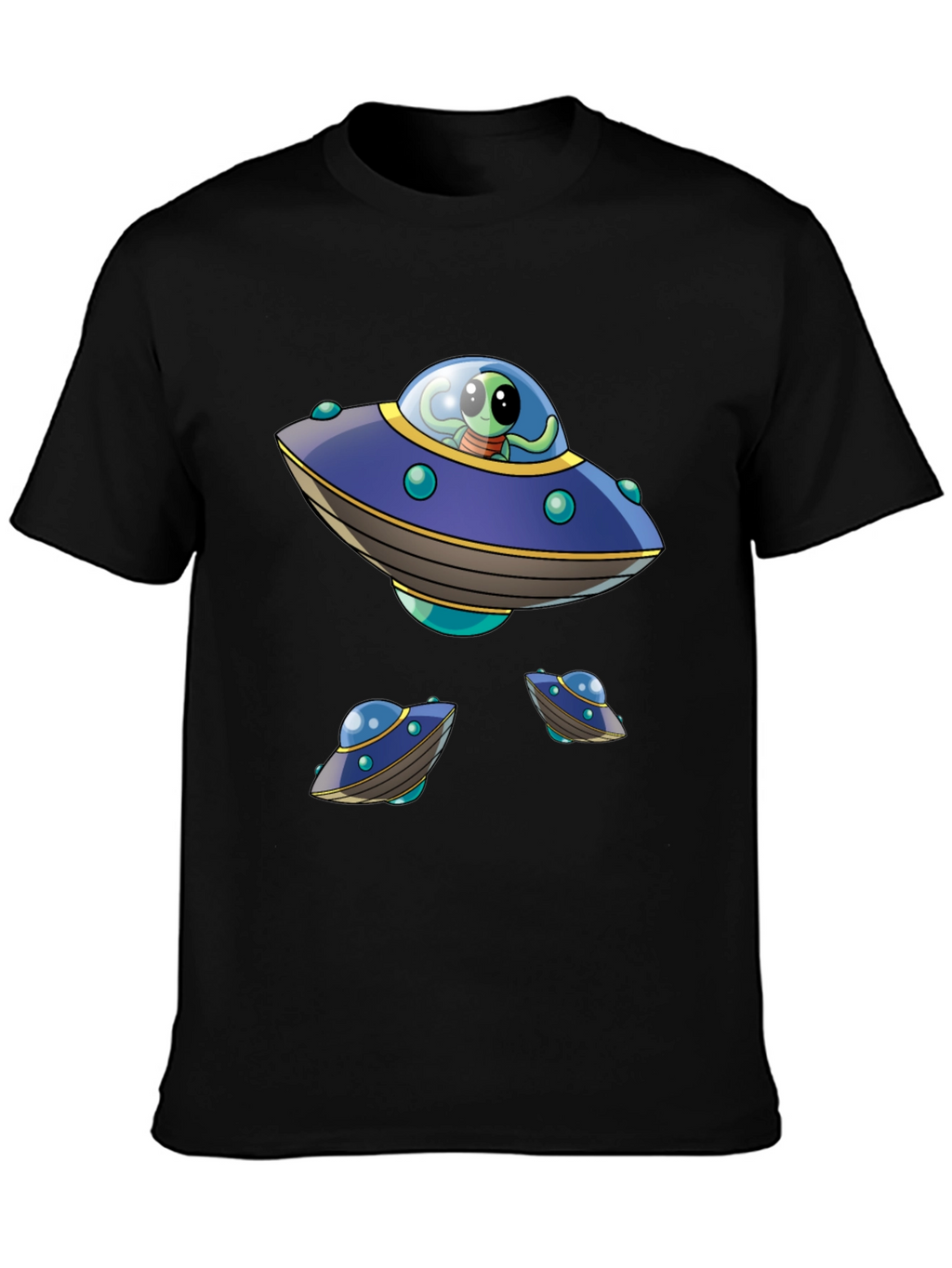 Alien UFO Graphic Print Black T-Shirt