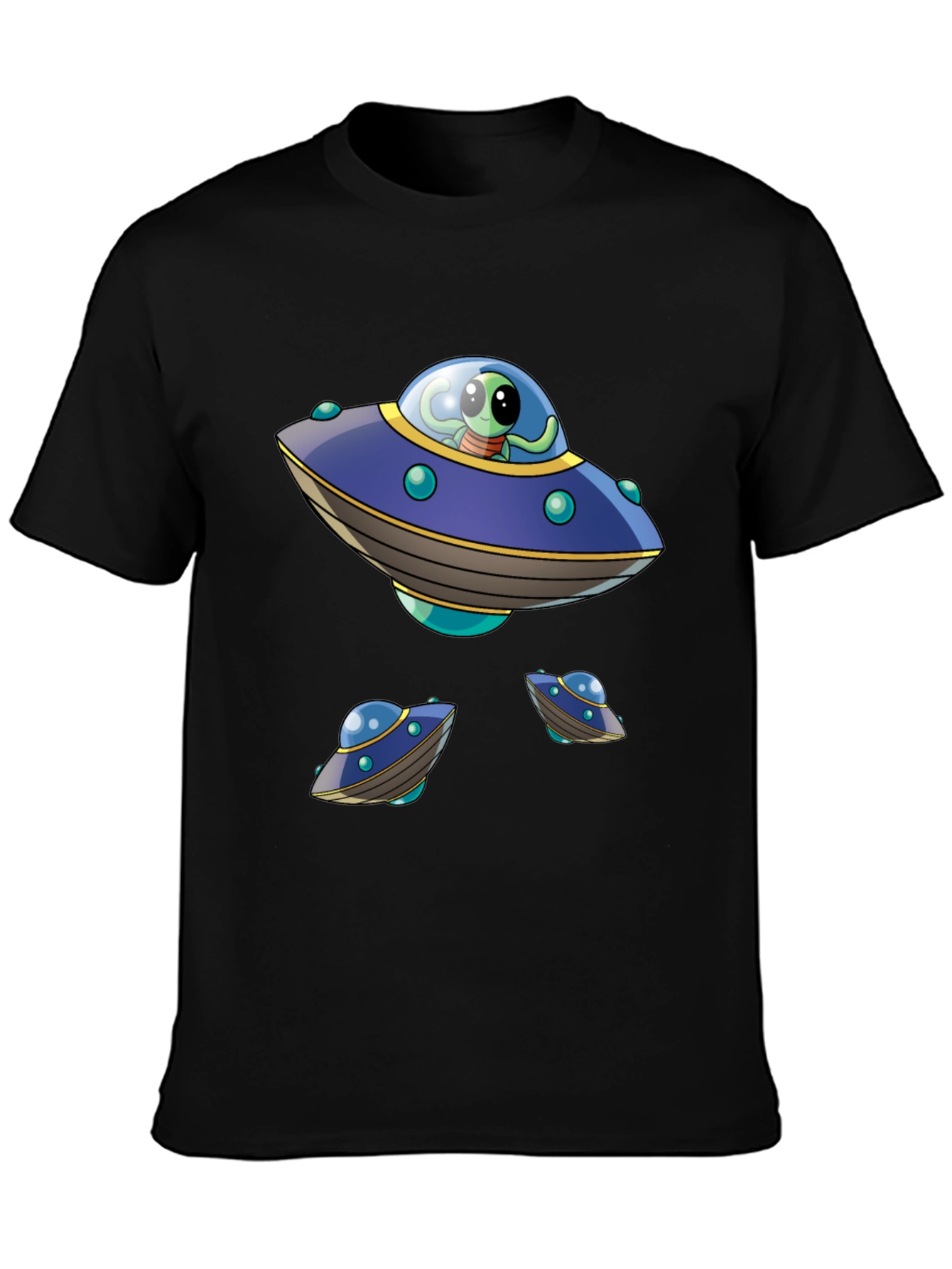 Alien UFO Graphic Print Black T-Shirt