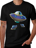 Alien UFO Graphic Print Black T-Shirt