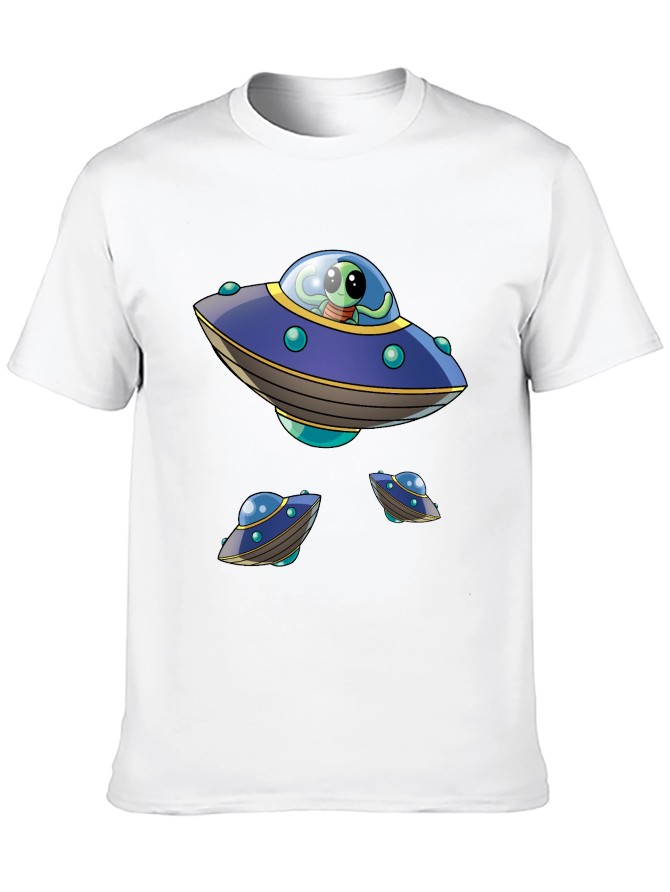 Alien UFO Graphic Print Black T-Shirt