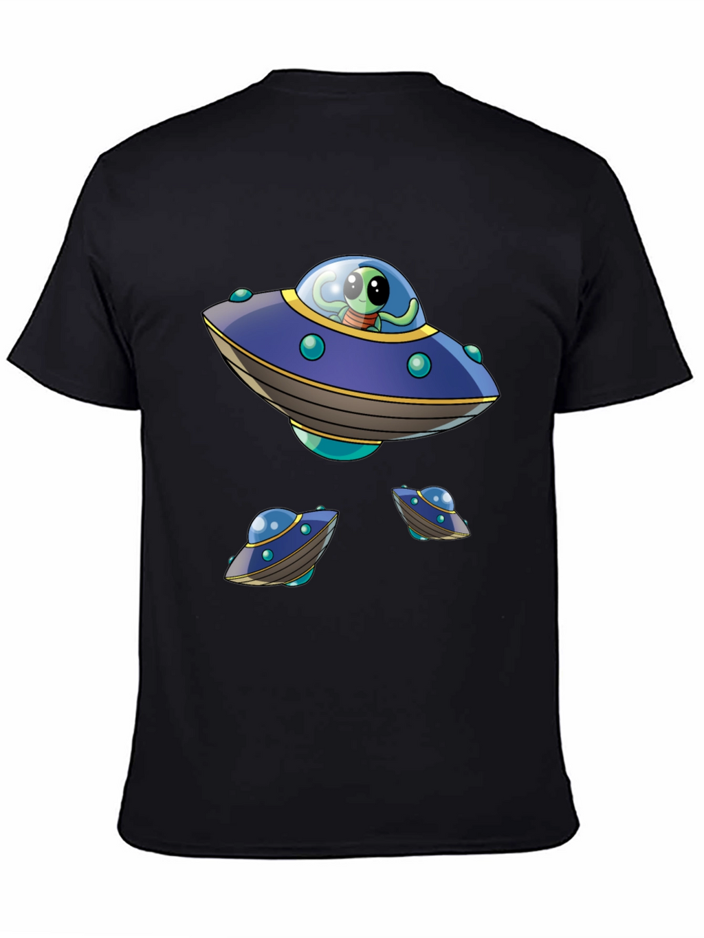 Alien UFO Graphic Print Black T-Shirt